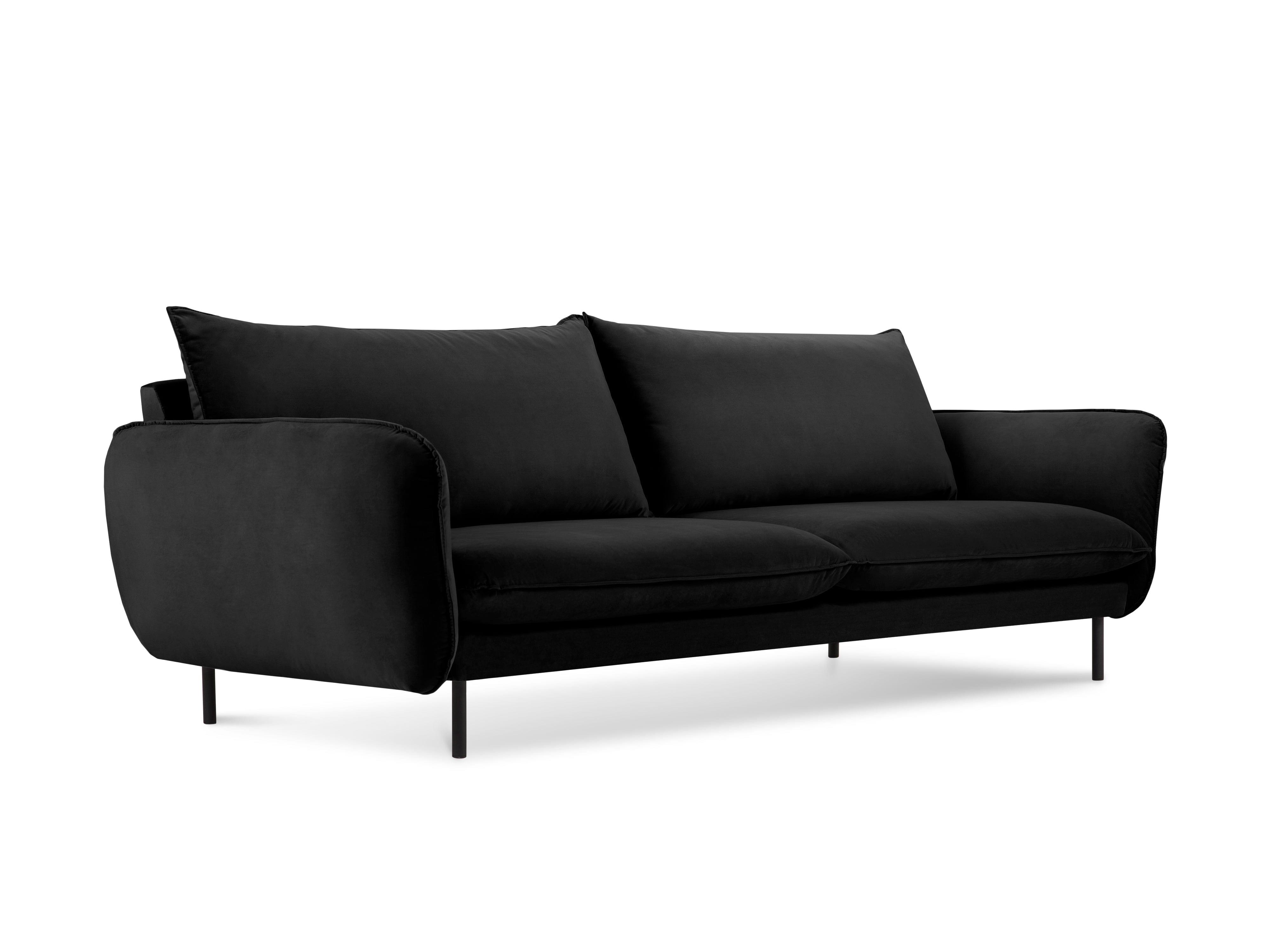 Velvet 3-seater sofa VIENNA black with black base - Eye on Design