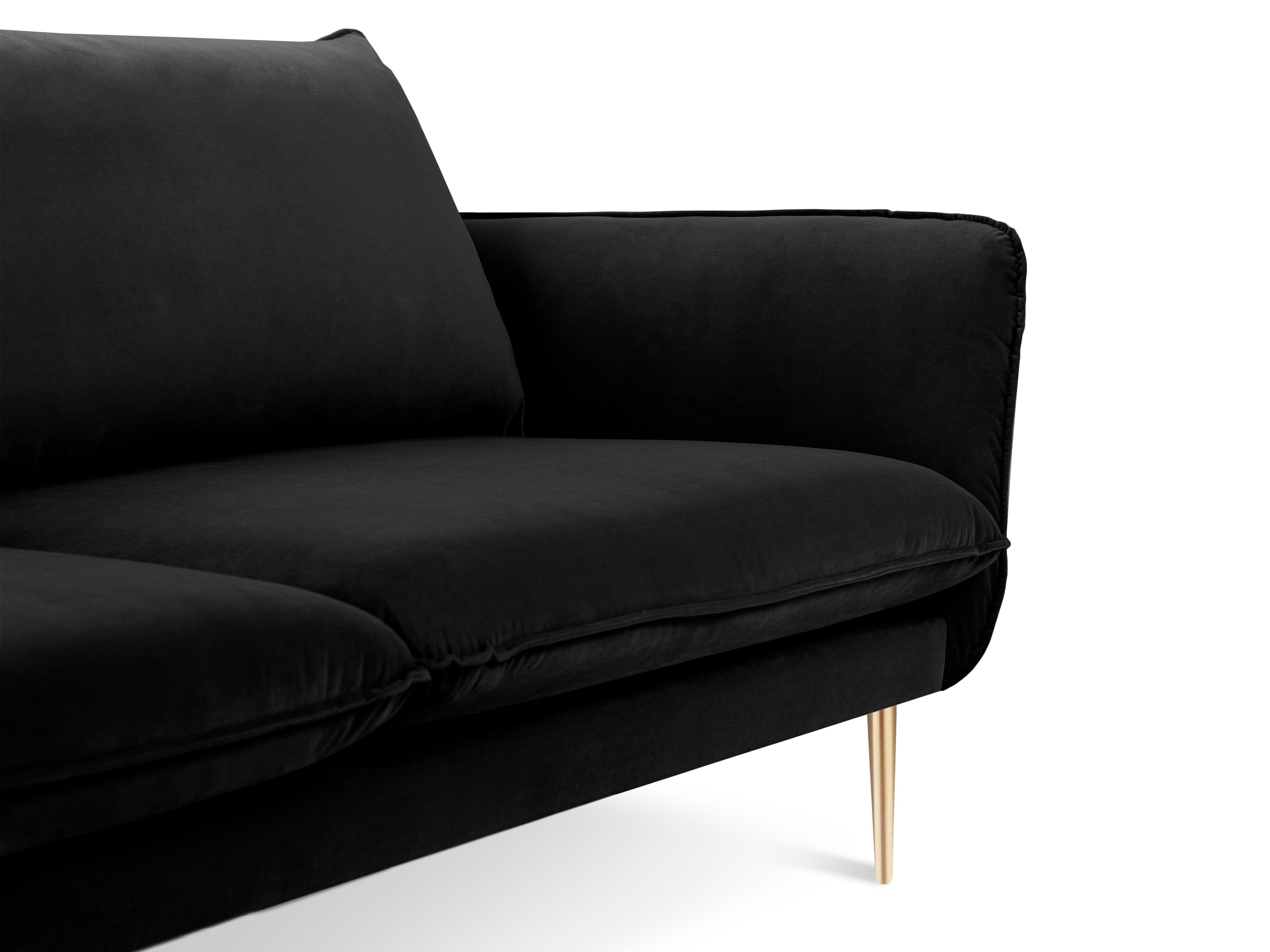 Velvet 3-seater sofa VIENNA black with gold base - Eye on Design