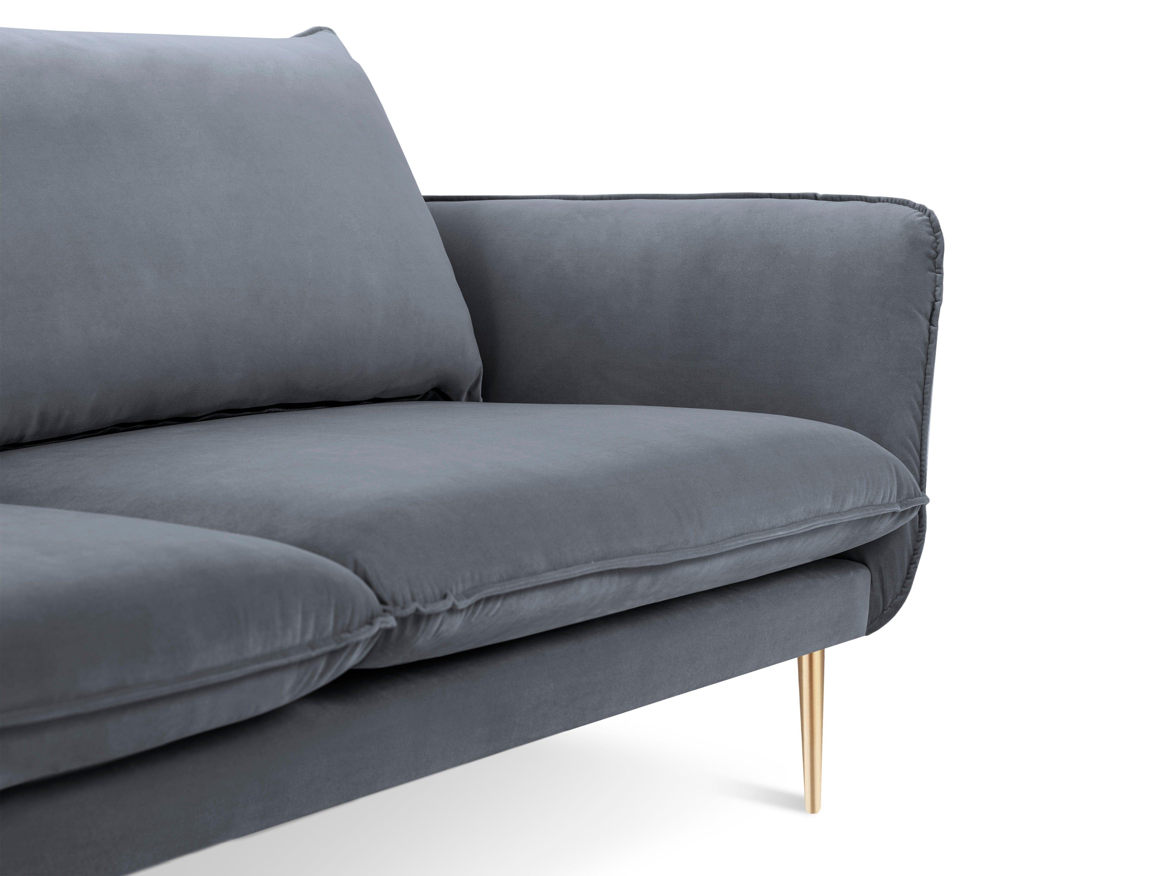 Velvet 3-seater sofa VIENNA grey with gold base - Eye on Design