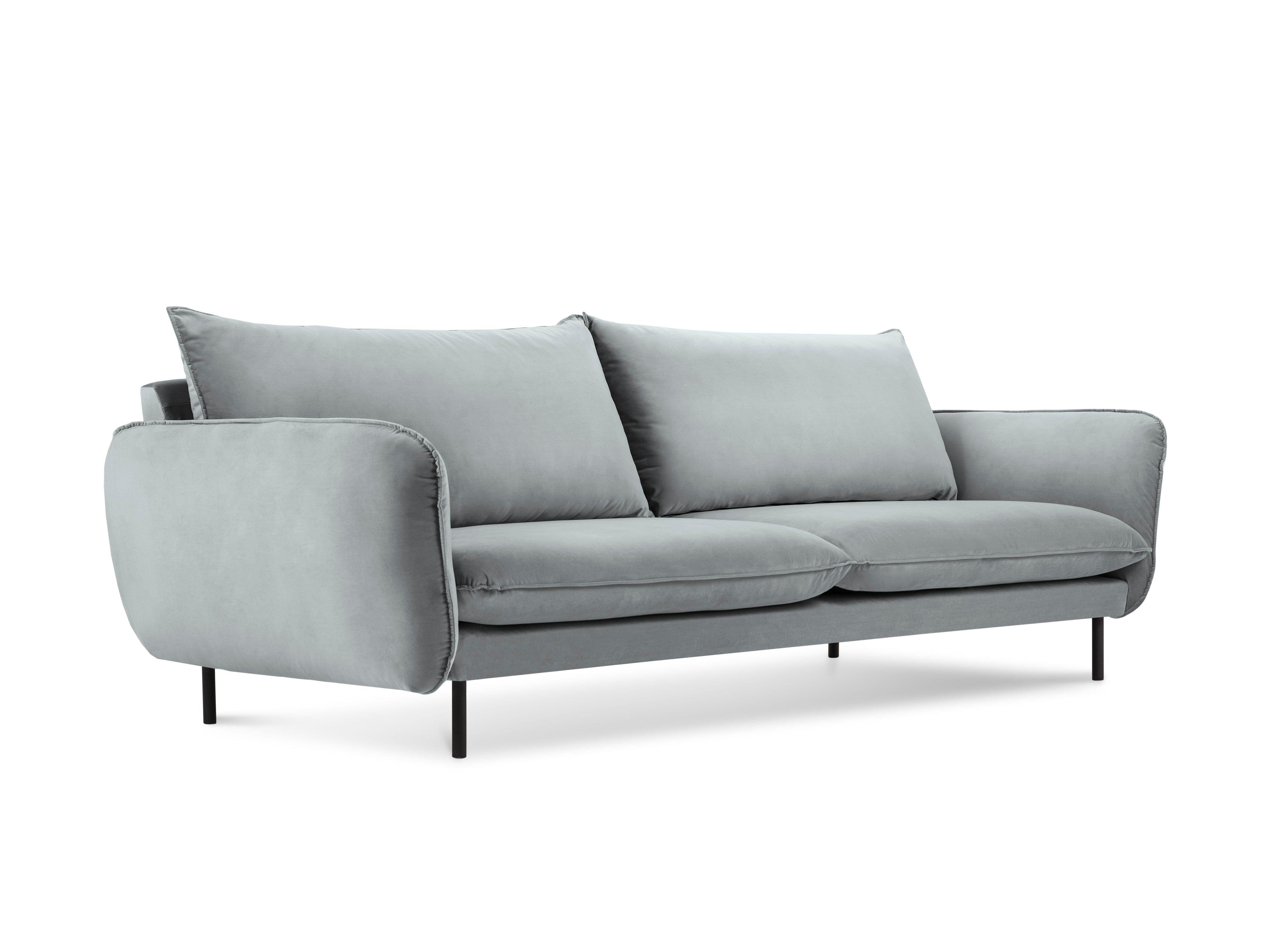 Velvet 3-seater sofa VIENNA light grey with black base - Eye on Design