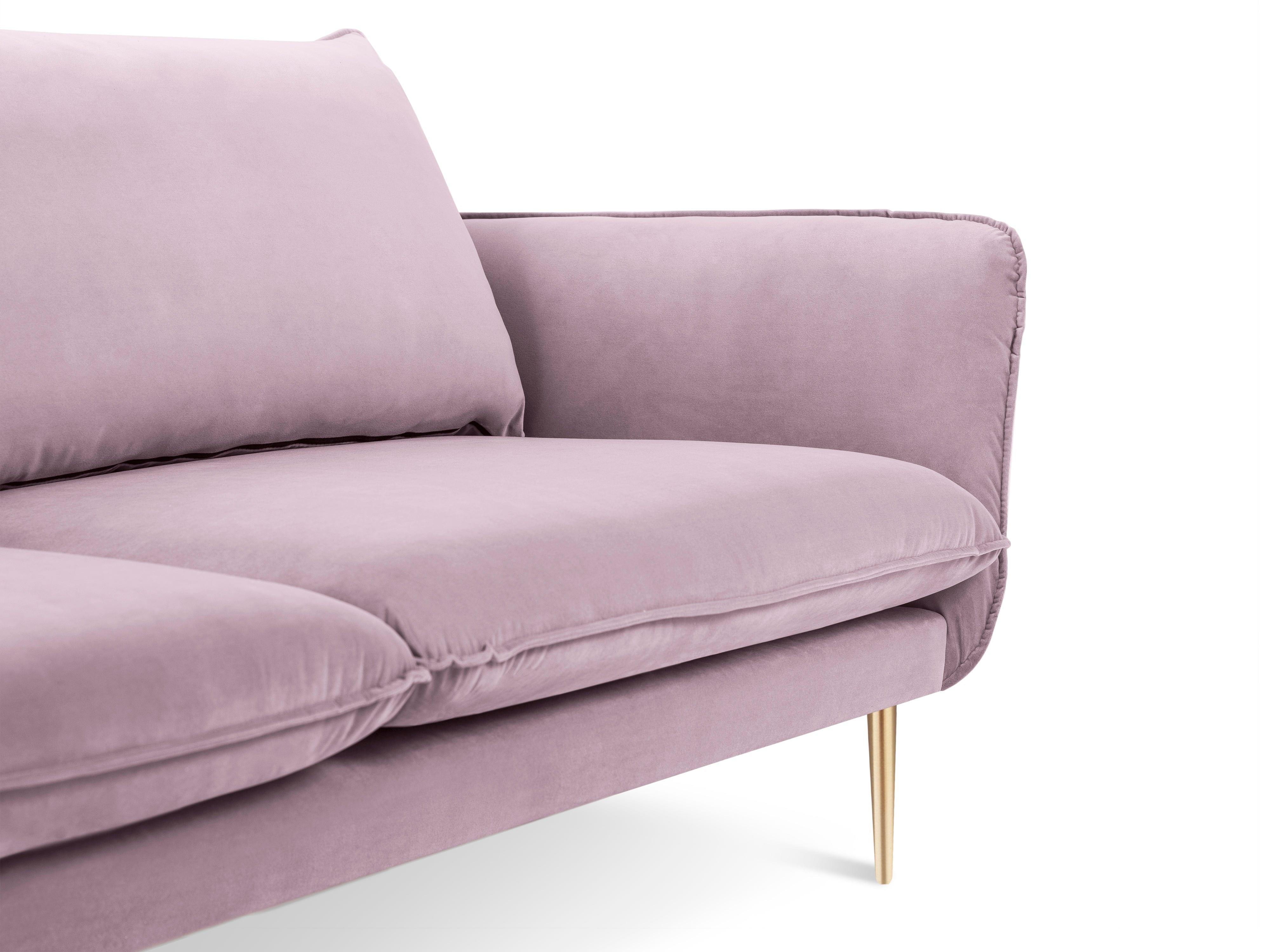 Velvet 3-seater sofa VIENNA powder pink with gold base - Eye on Design