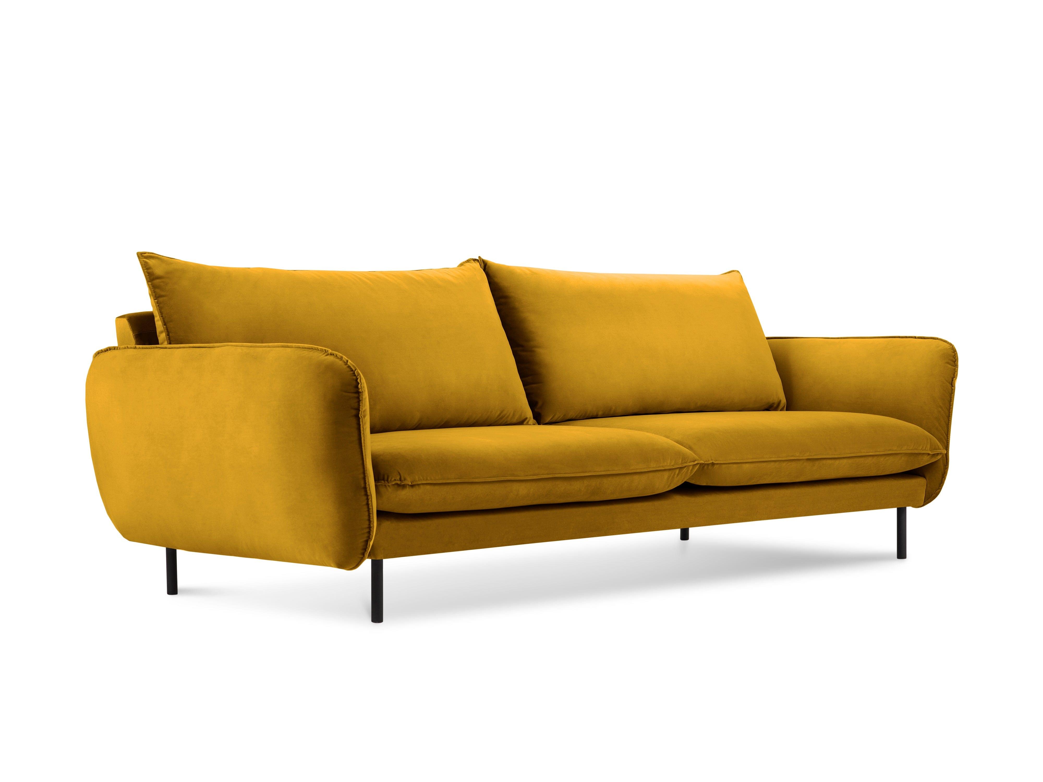 Velvet 3-seater sofa VIENNA yellow with black base - Eye on Design