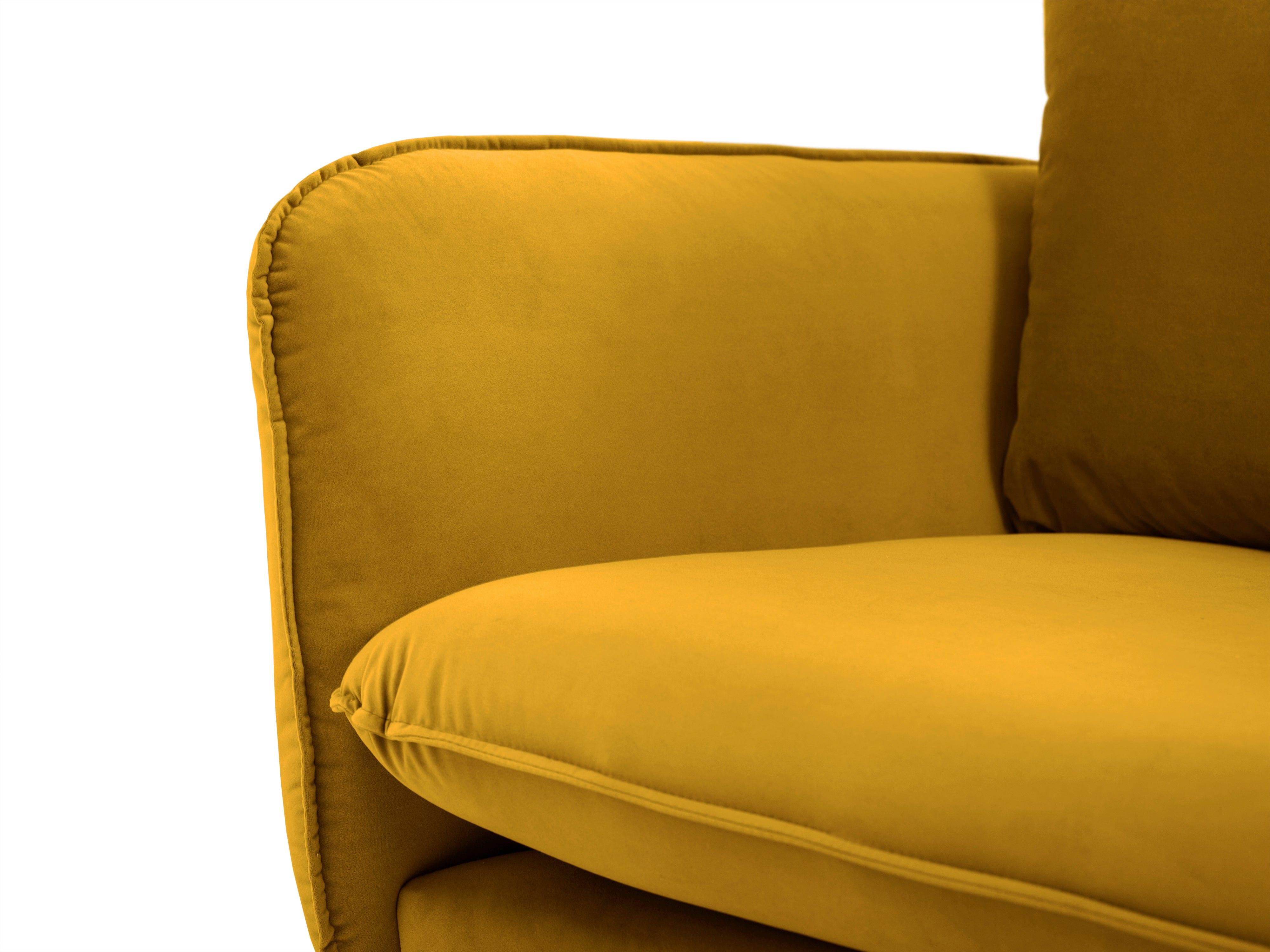 Velvet 3-seater sofa VIENNA yellow with gold base - Eye on Design