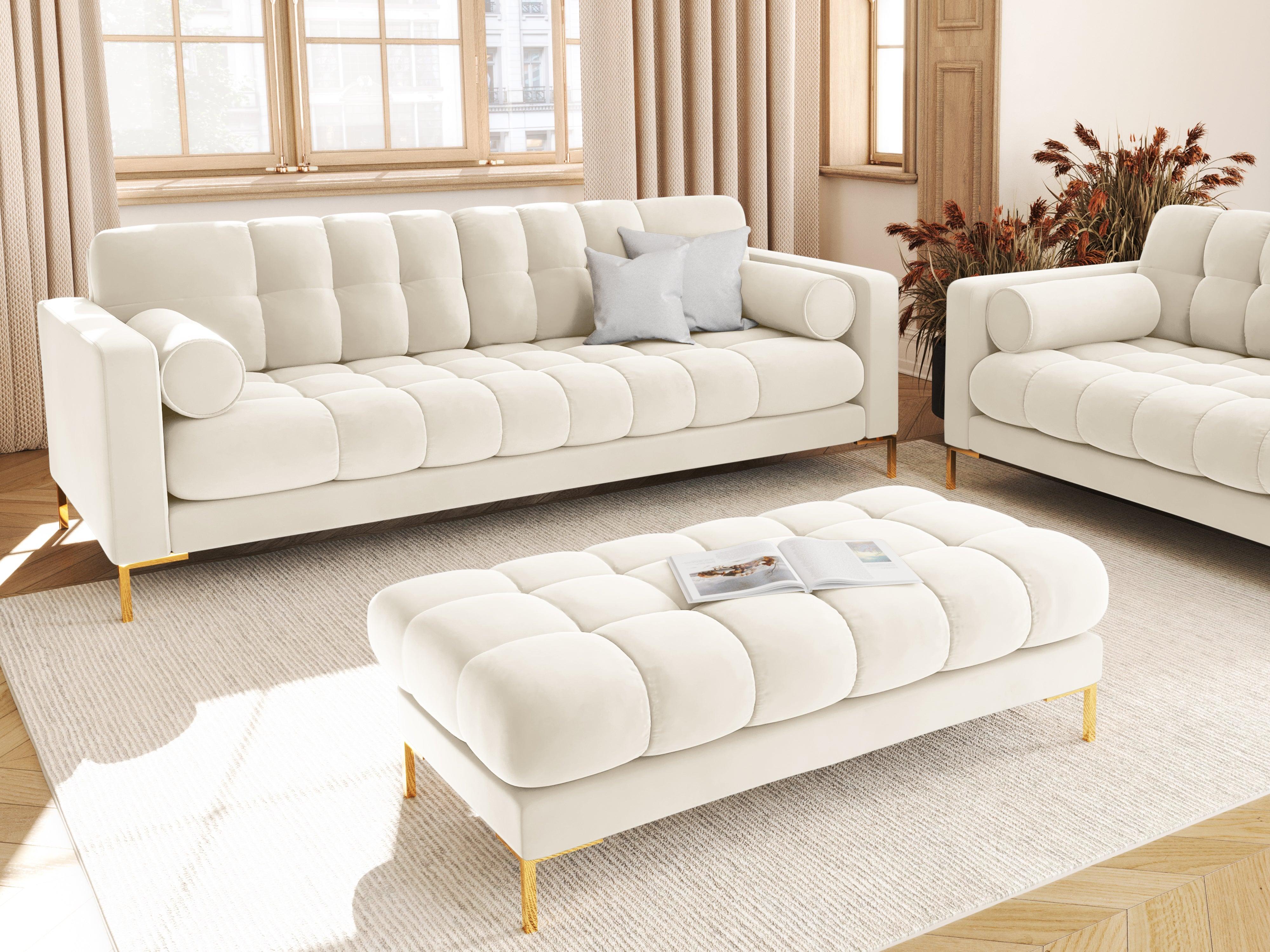 Velvet 4-seater sofa BALI light beige with gold base - Eye on Design