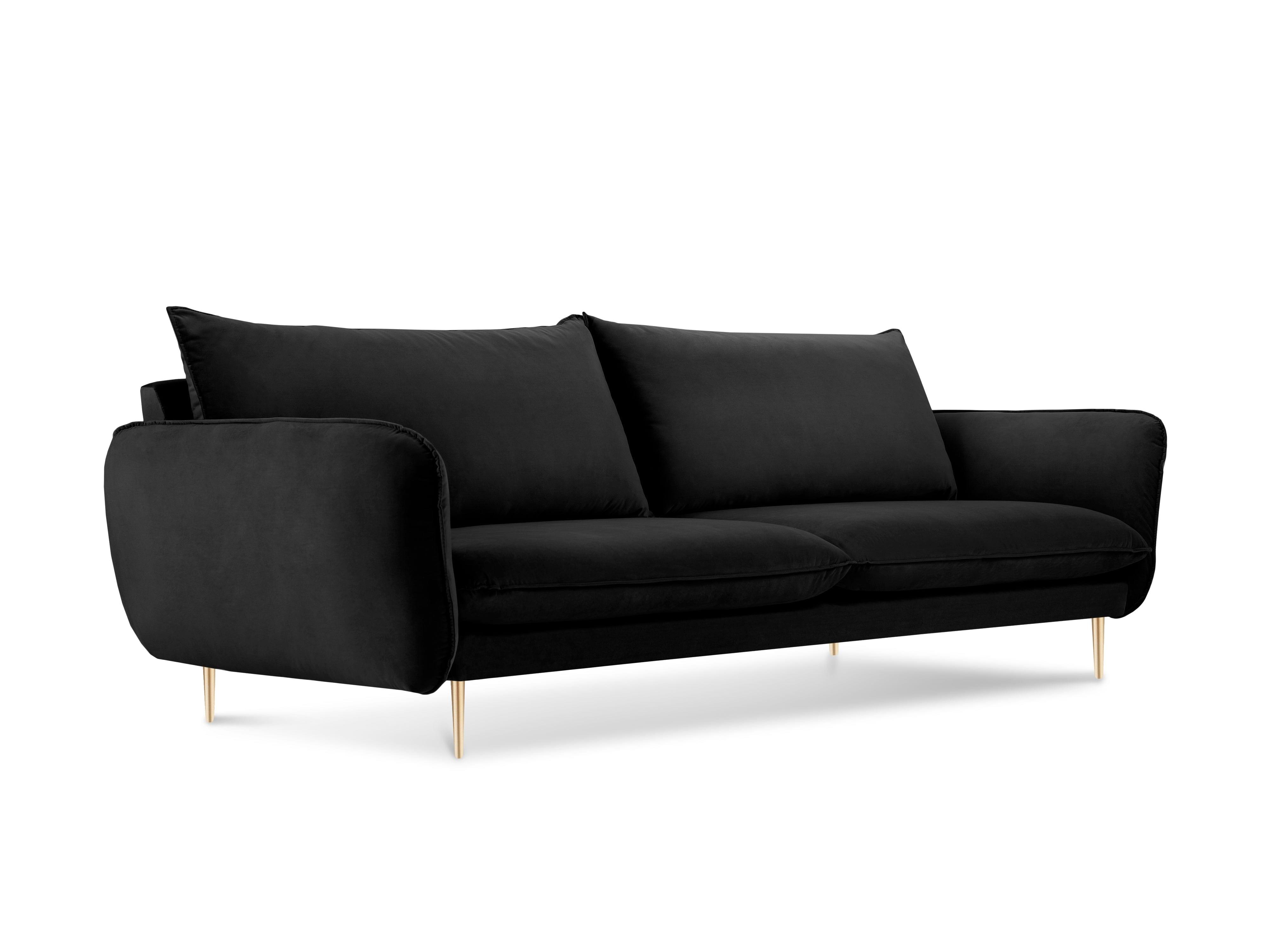 Velvet 4-seater sofa VIENNA black with gold base - Eye on Design