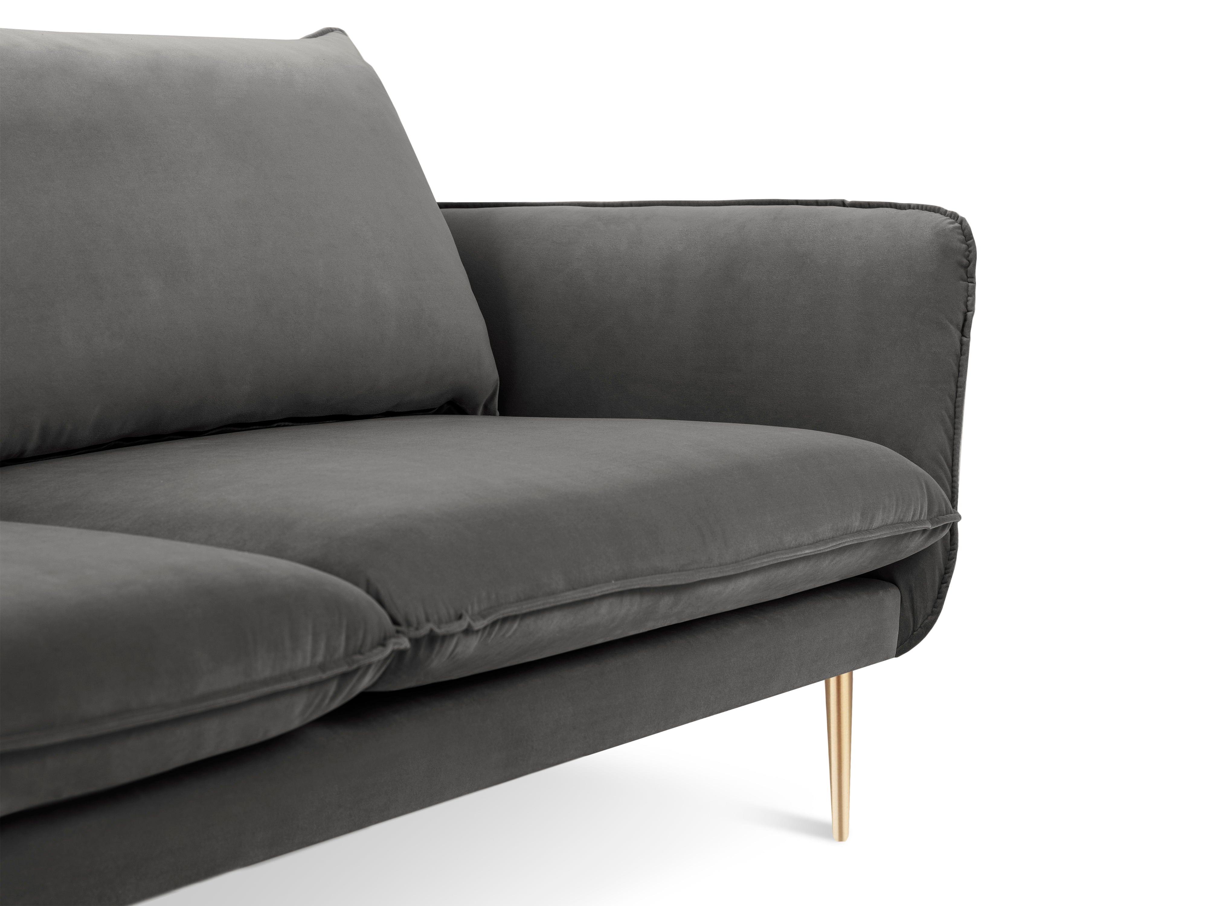 Velvet 4-seater sofa VIENNA dark grey with gold base - Eye on Design