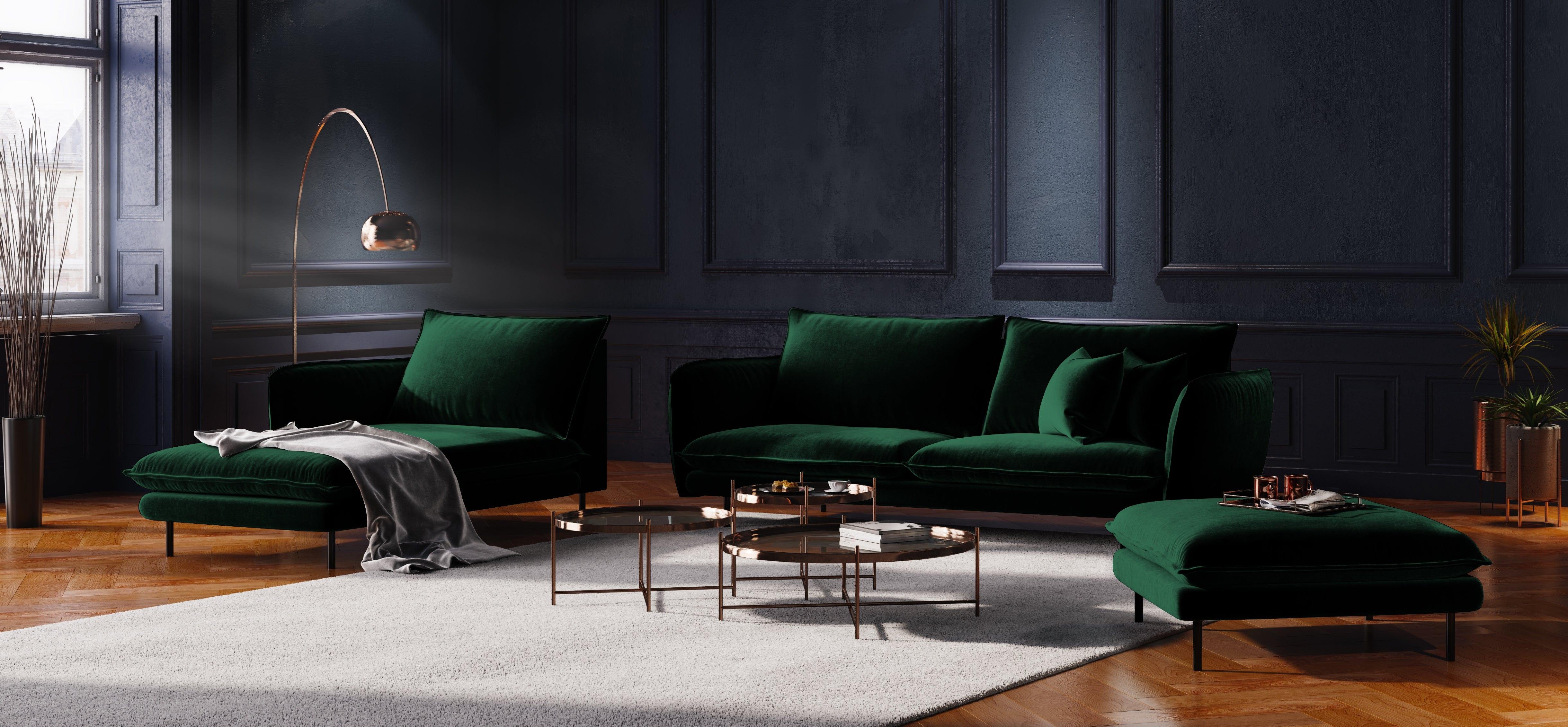 Velvet 4-seater sofa VIENNA green with black base - Eye on Design