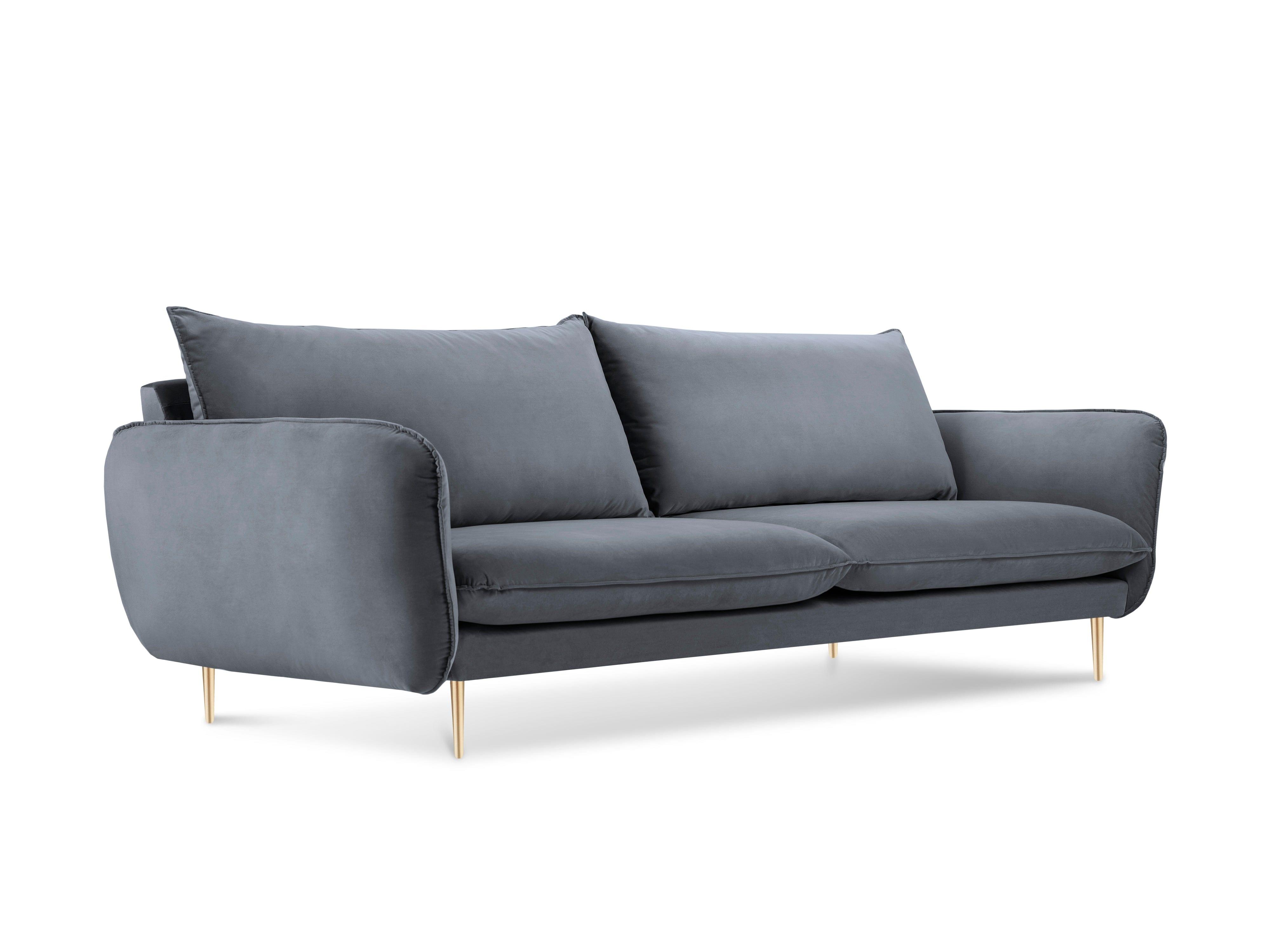 Velvet 4-seater sofa VIENNA grey with gold base - Eye on Design