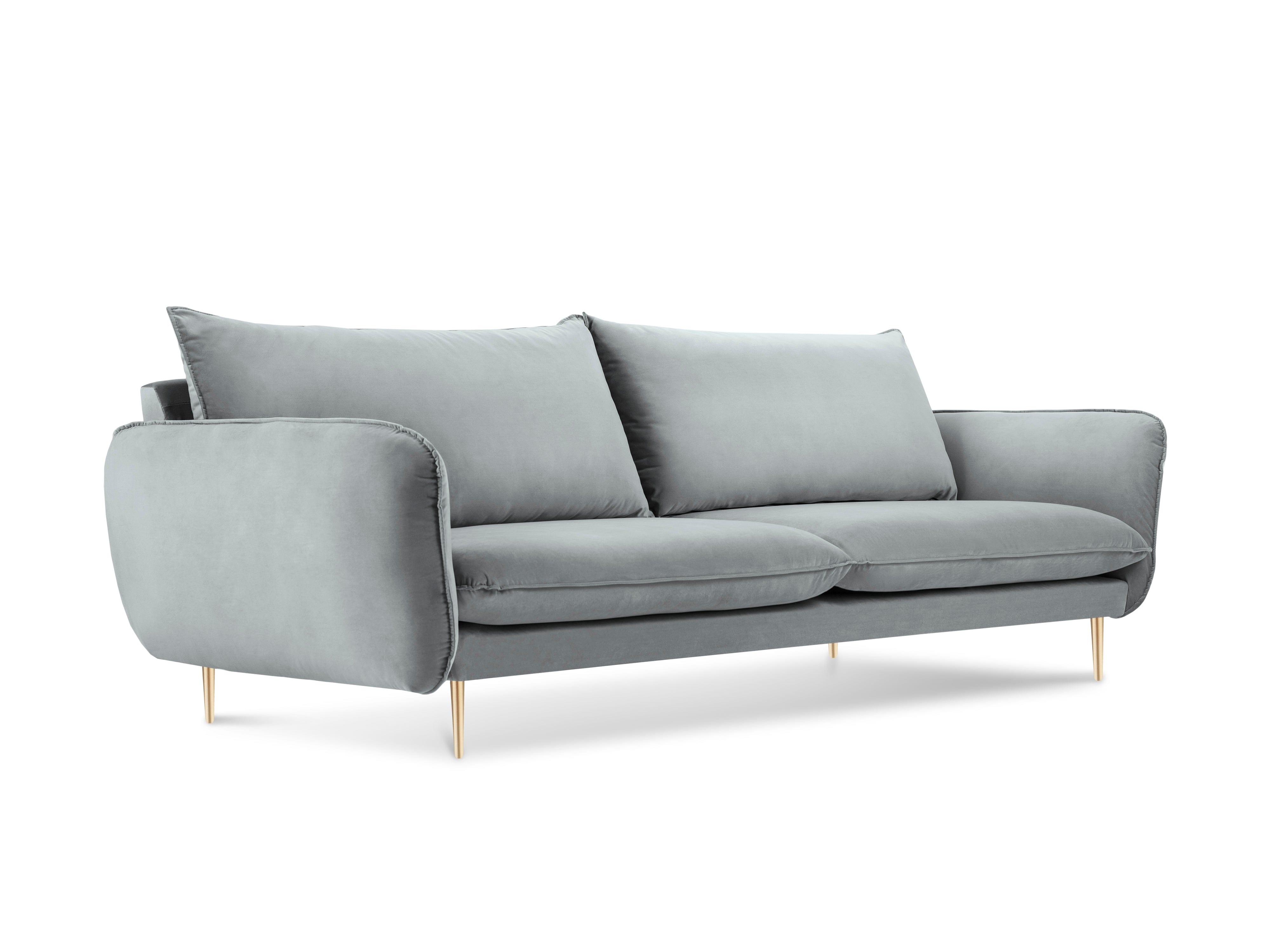 Velvet 4-seater sofa VIENNA light grey with gold base - Eye on Design