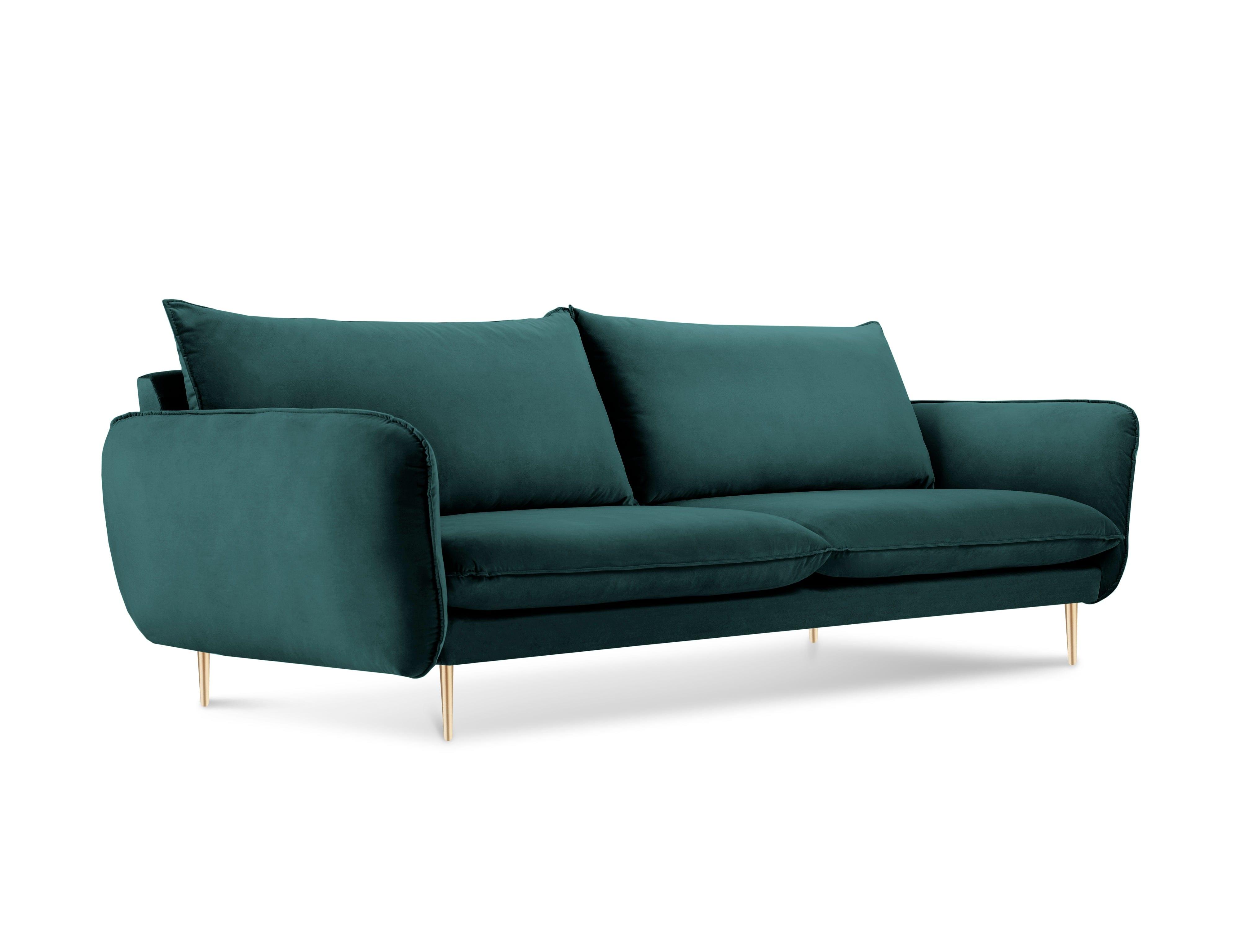 Velvet 4-seater sofa VIENNA marine with gold base - Eye on Design