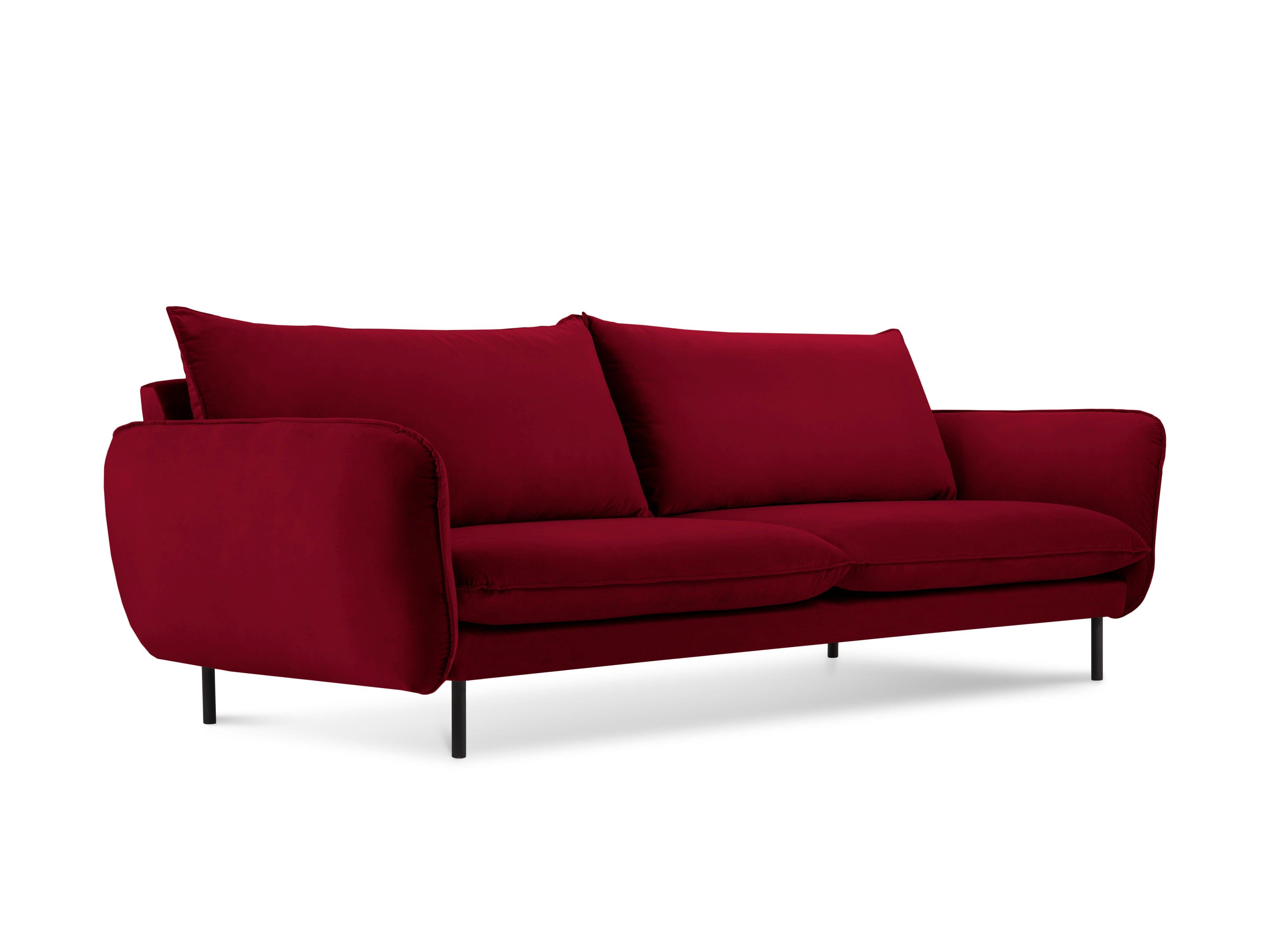 Velvet 4-seater sofa VIENNA maroon with black base - Eye on Design