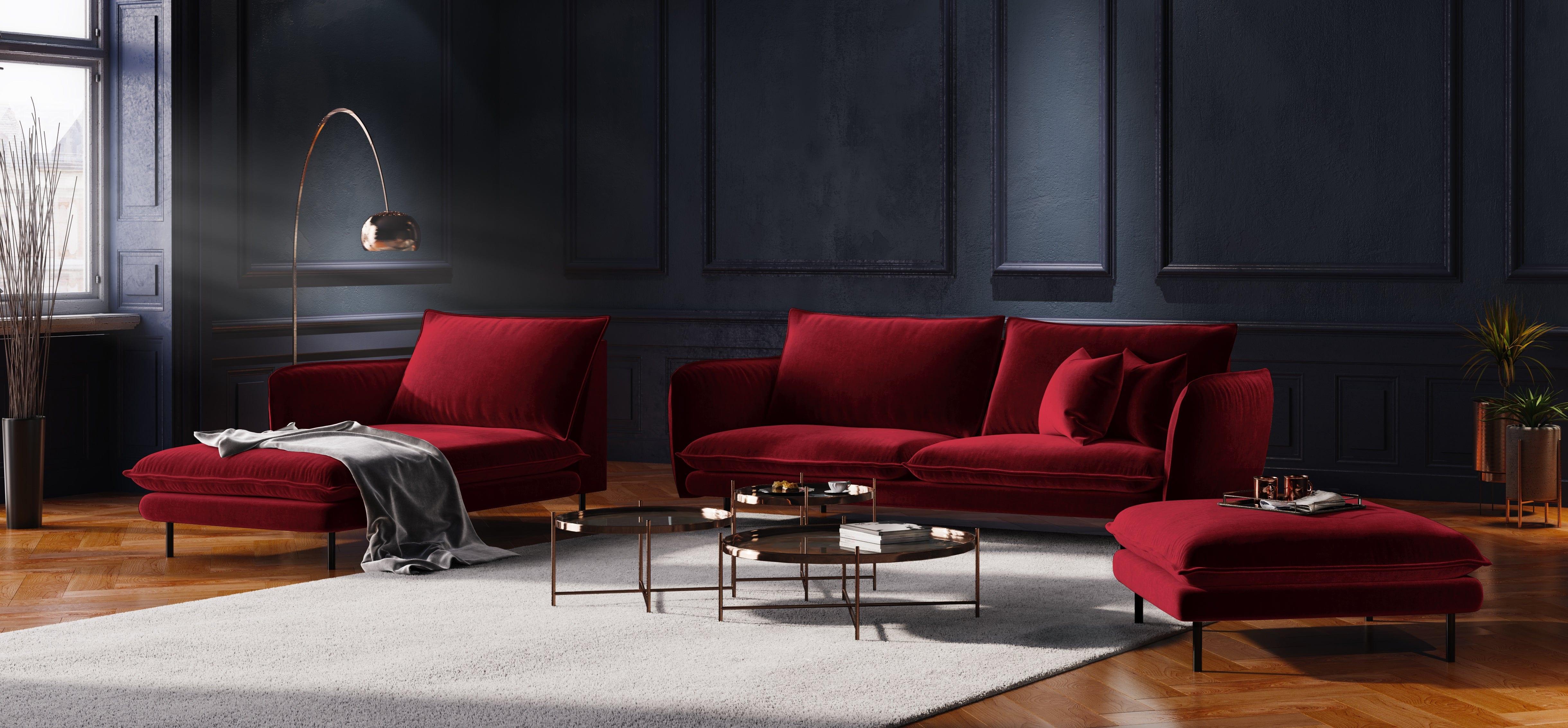 Velvet 4-seater sofa VIENNA maroon with black base - Eye on Design