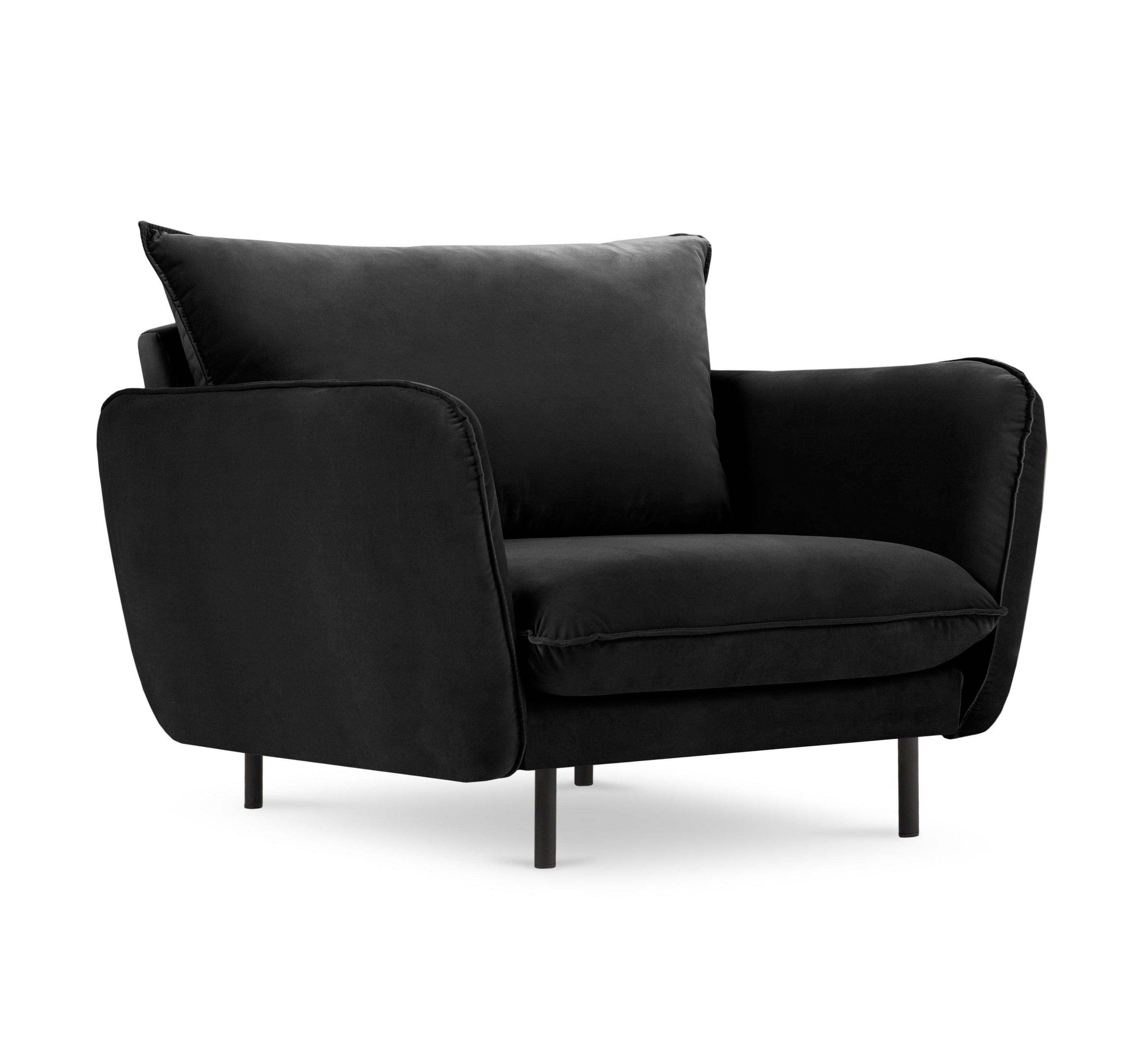 Velvet armchair VIENNA black with black base - Eye on Design