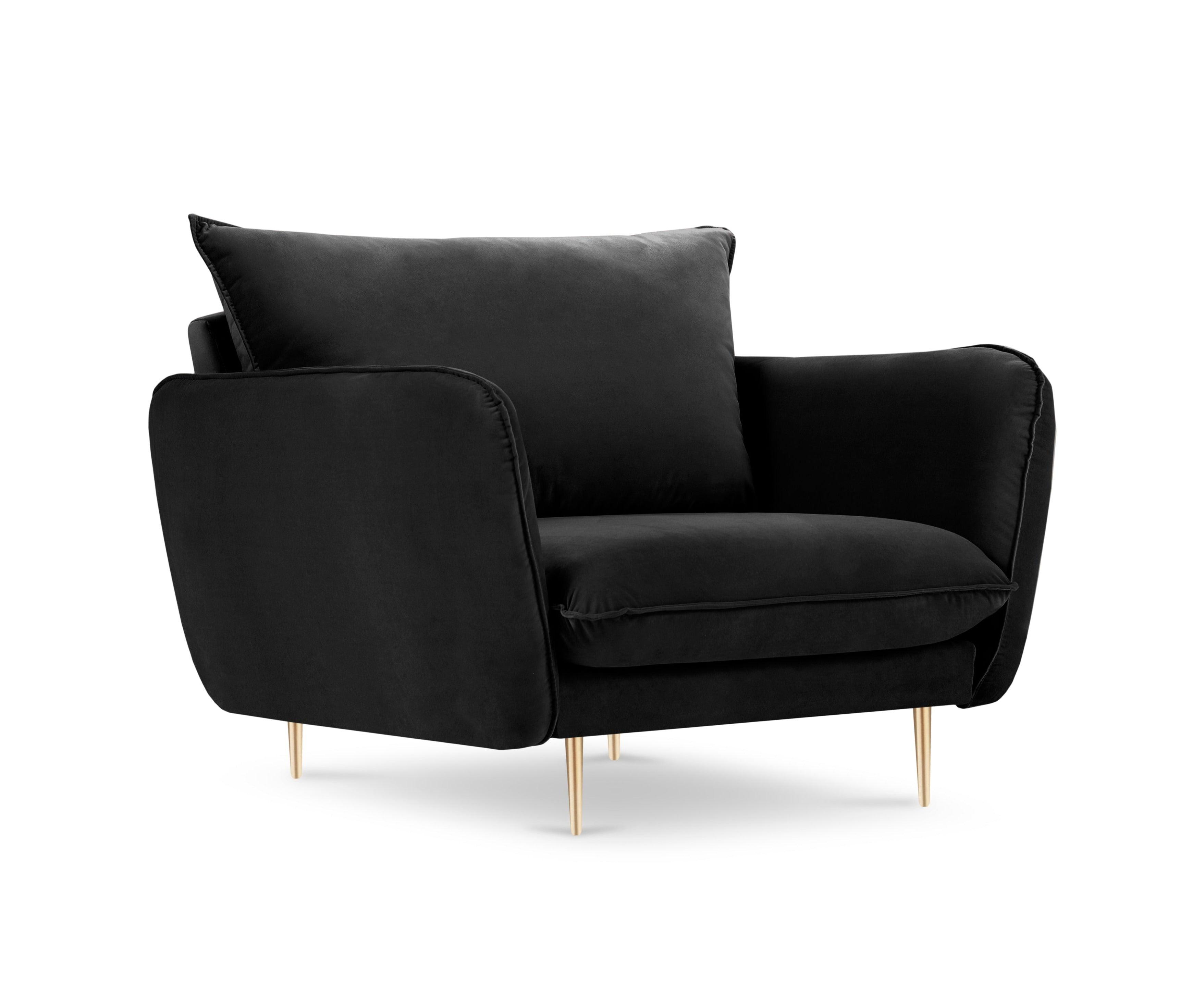 Velvet armchair VIENNA black with gold base - Eye on Design