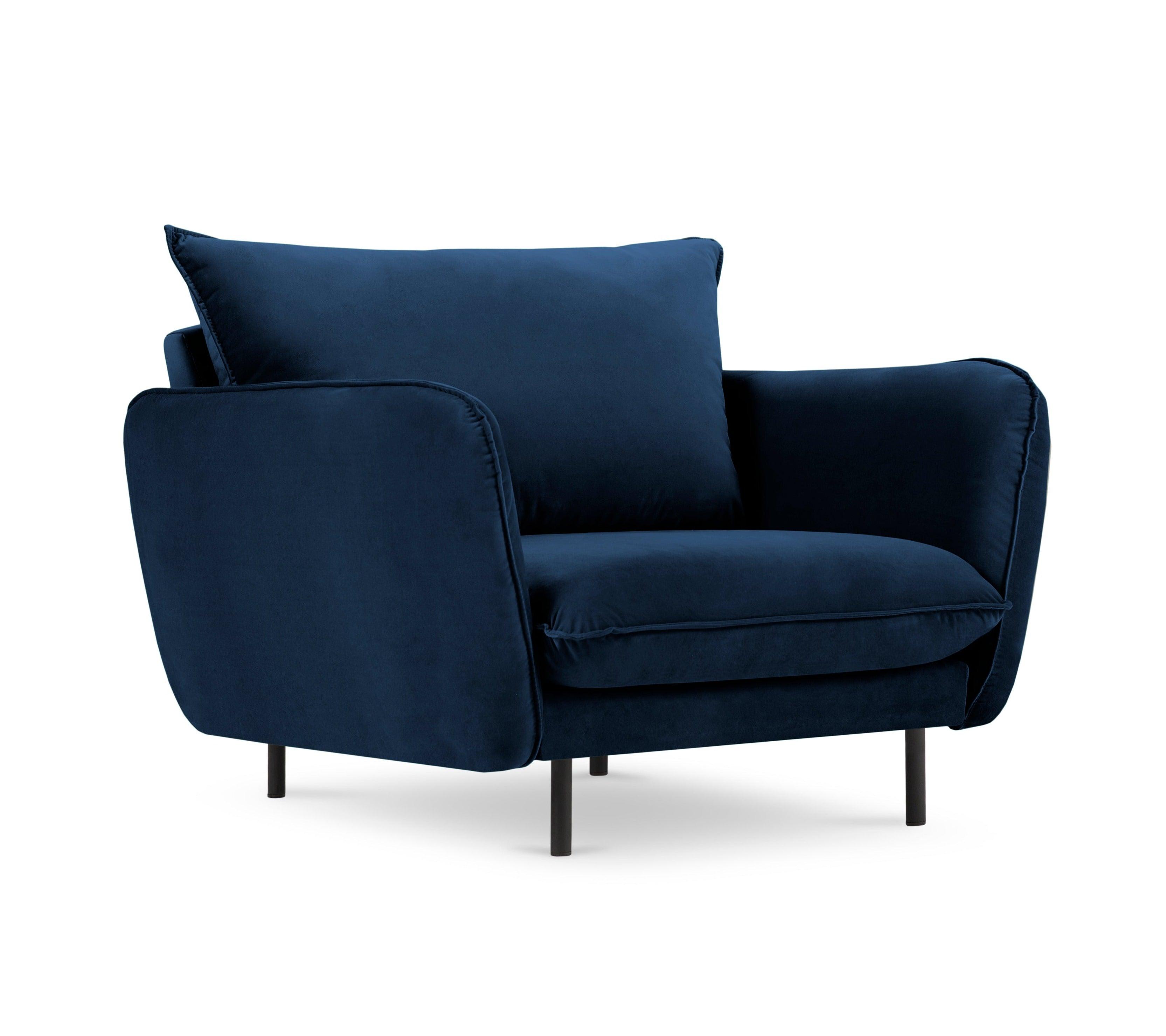 Velvet armchair VIENNA blue with black base - Eye on Design