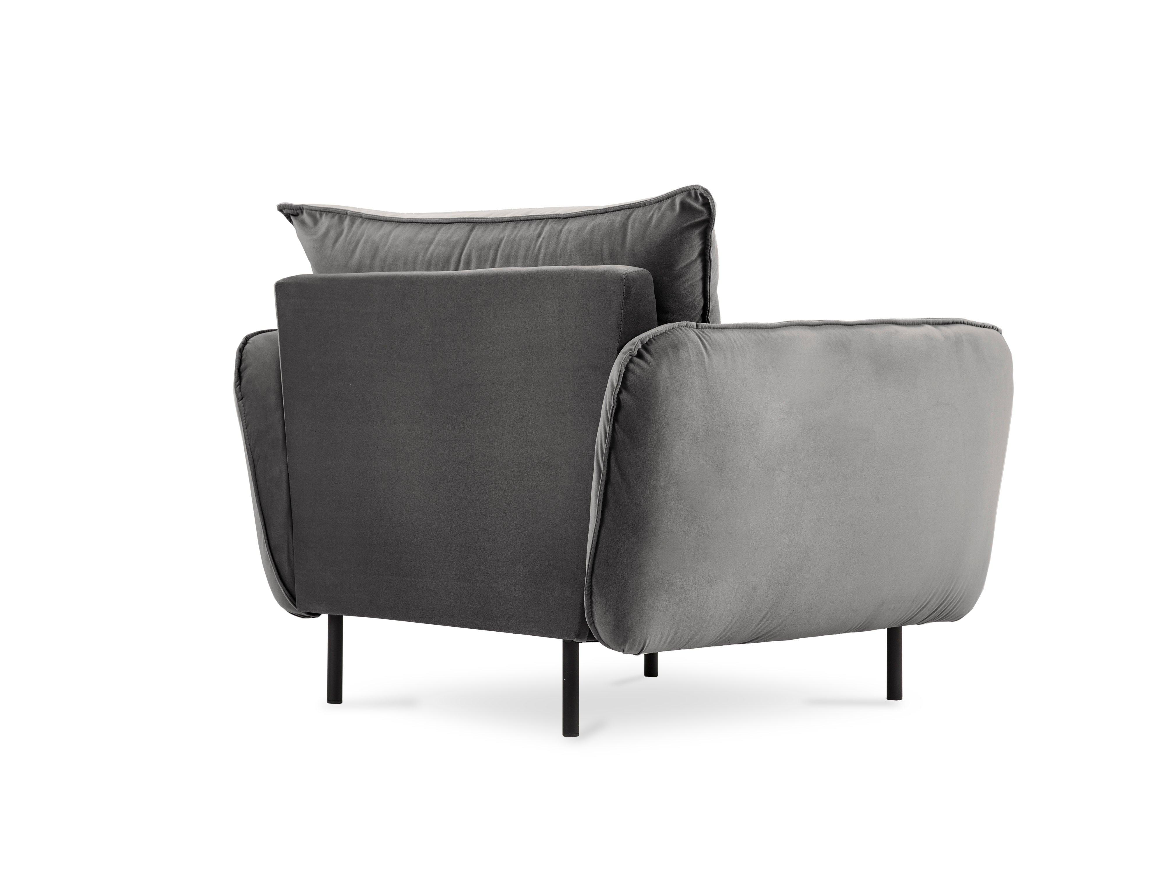 Velvet armchair VIENNA dark grey with black base - Eye on Design