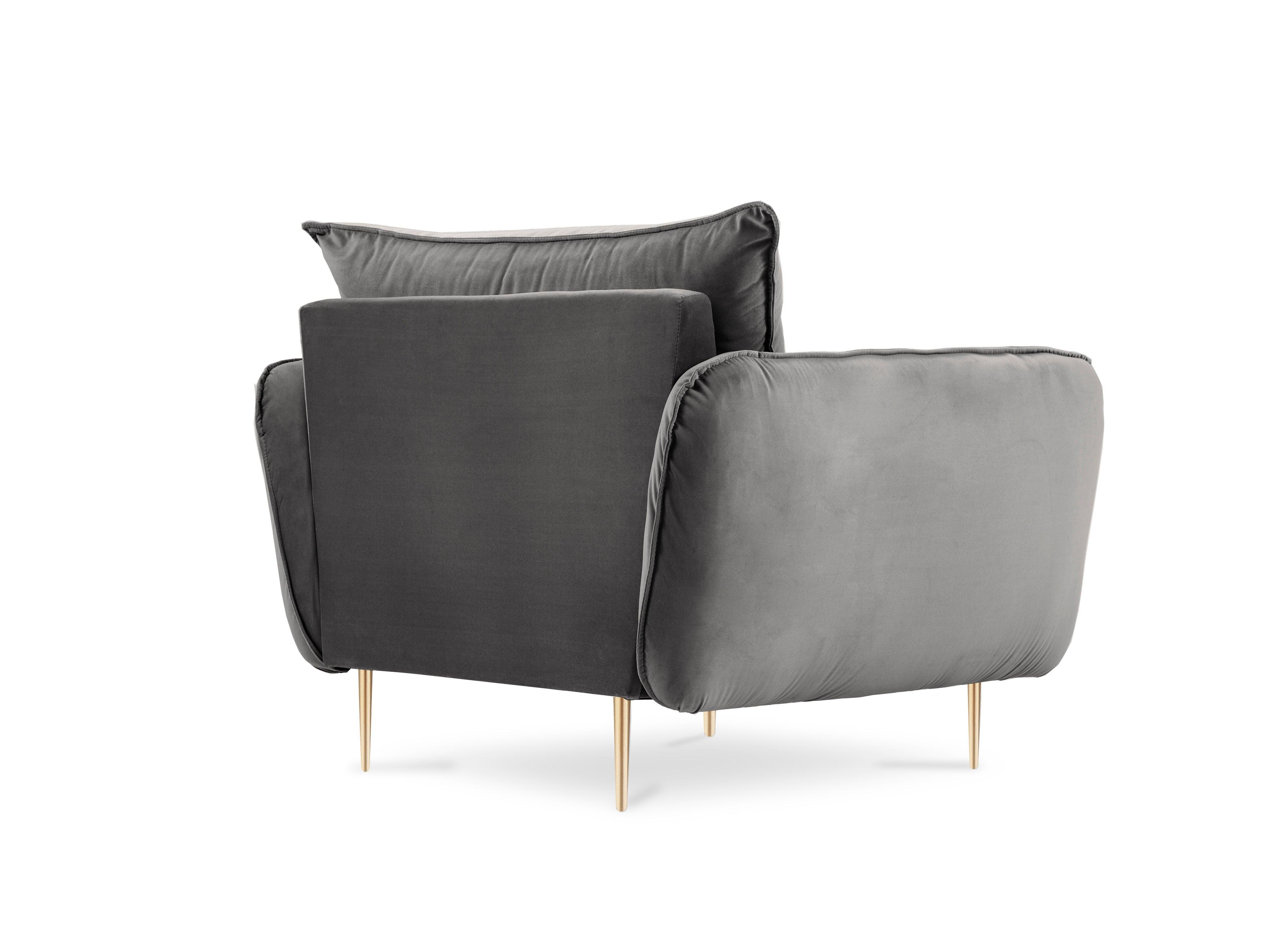 Velvet armchair VIENNA dark grey with gold base - Eye on Design