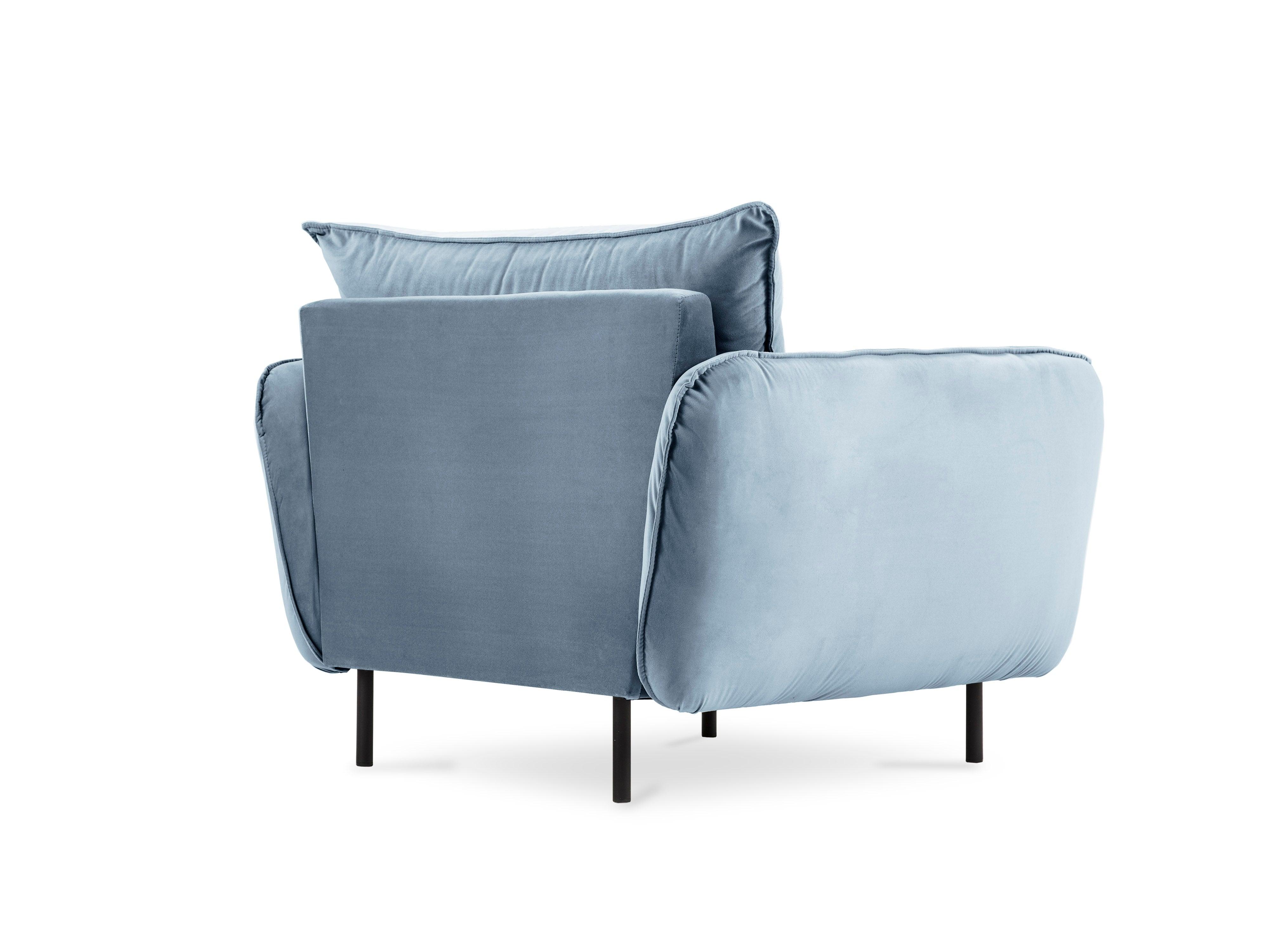 Velvet armchair VIENNA light blue with black base - Eye on Design