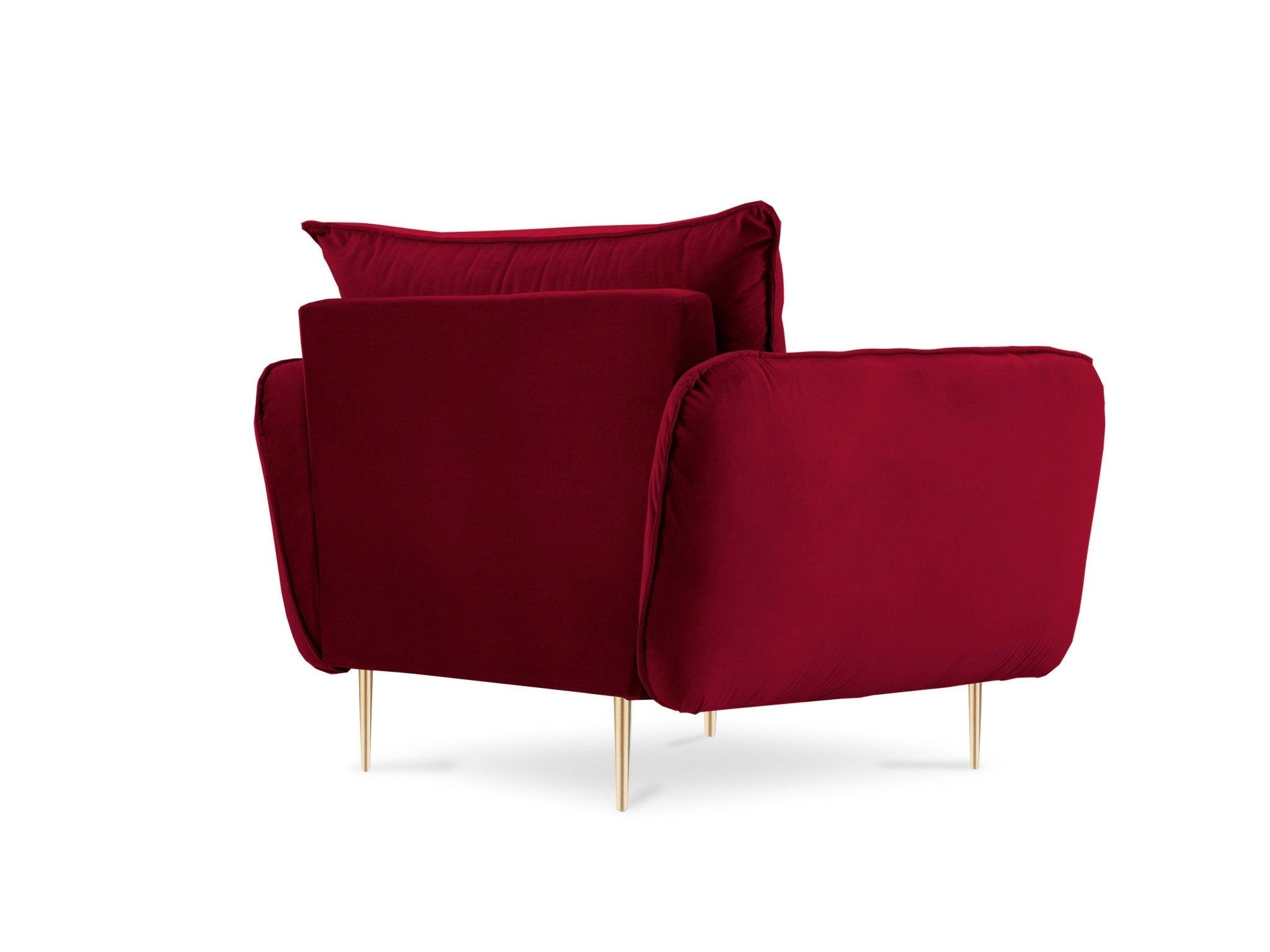 Velvet armchair VIENNA maroon with gold base - Eye on Design