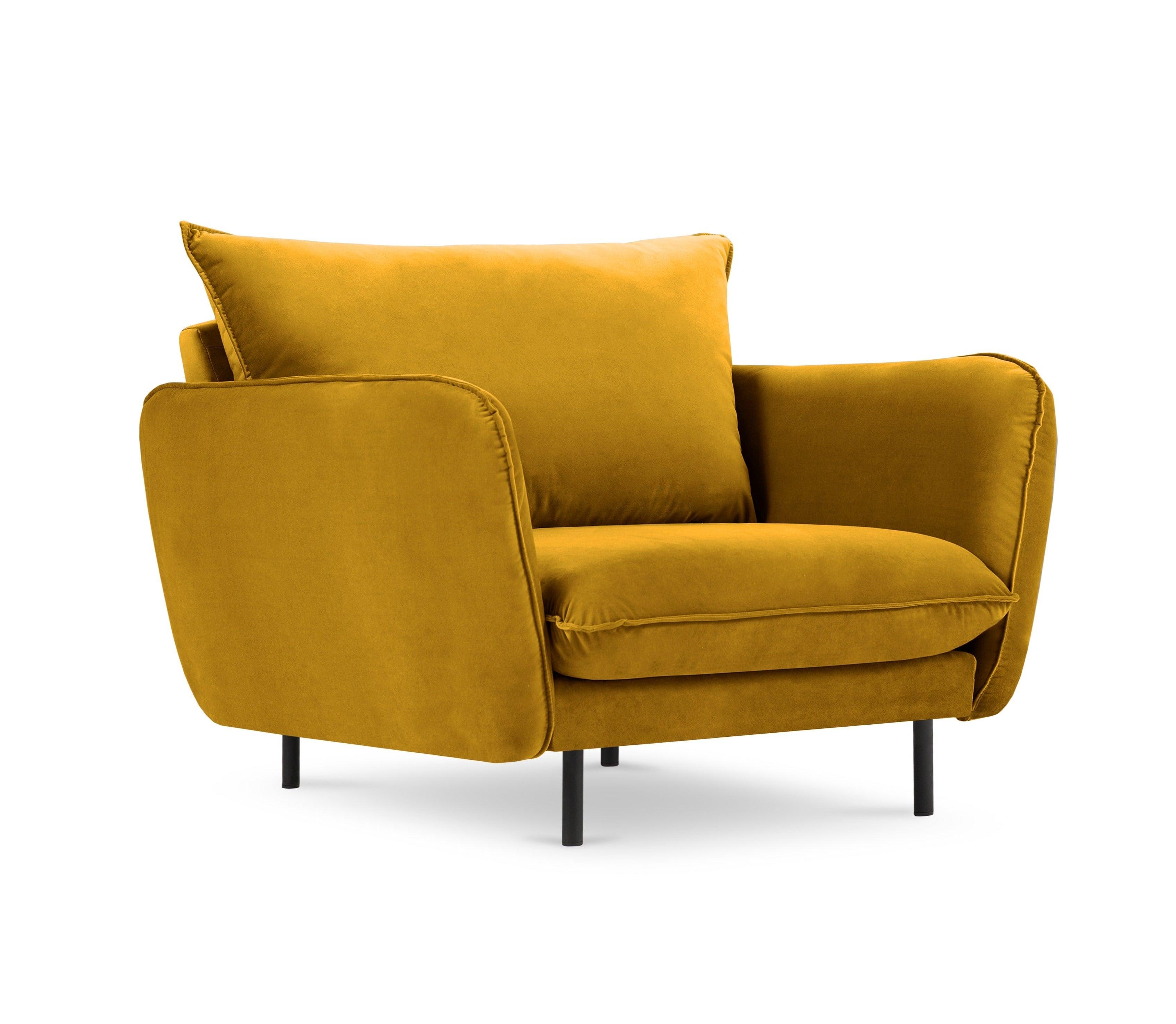 Velvet armchair VIENNA yellow with black base - Eye on Design