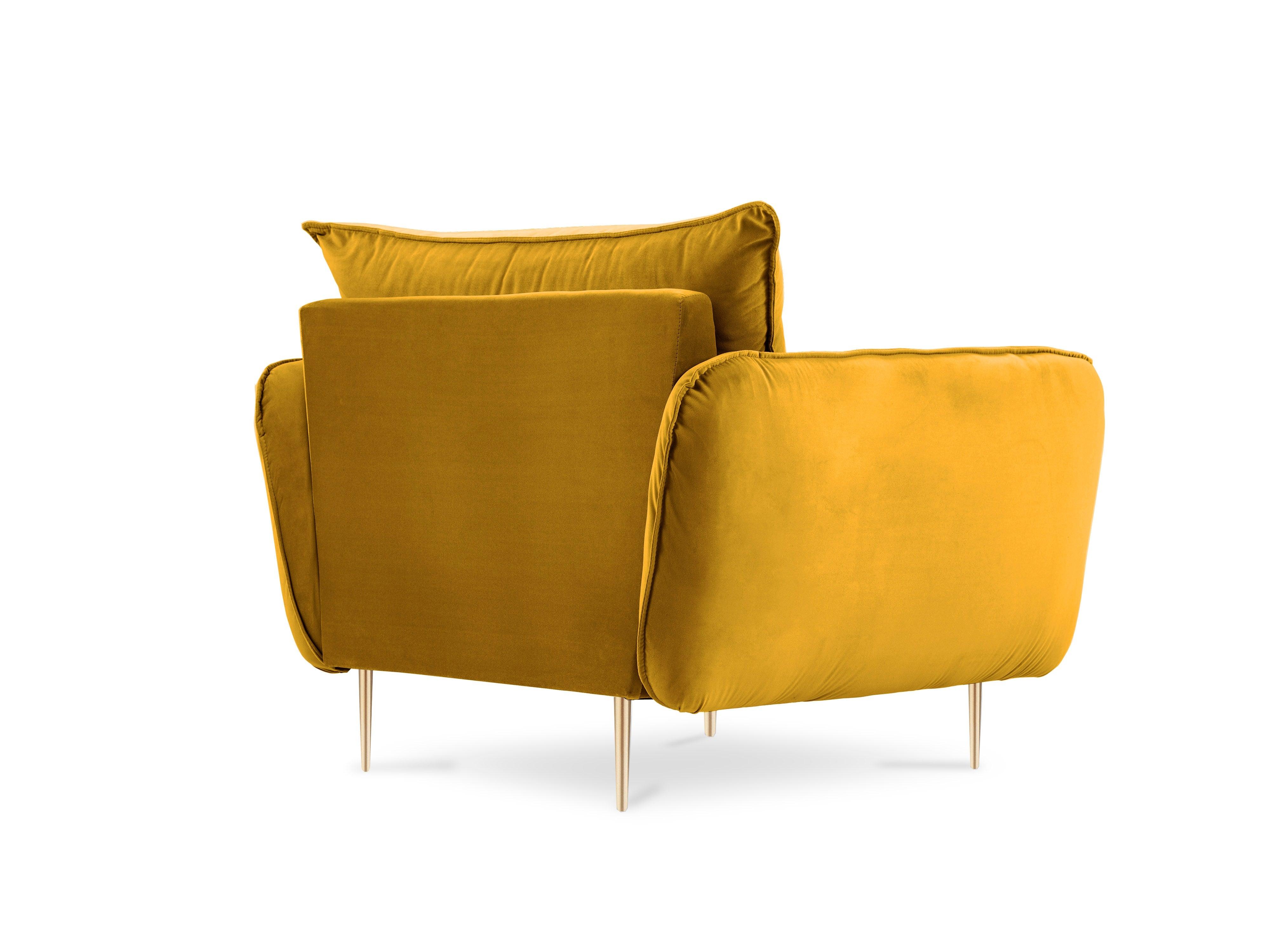 Velvet armchair VIENNA yellow with gold base - Eye on Design