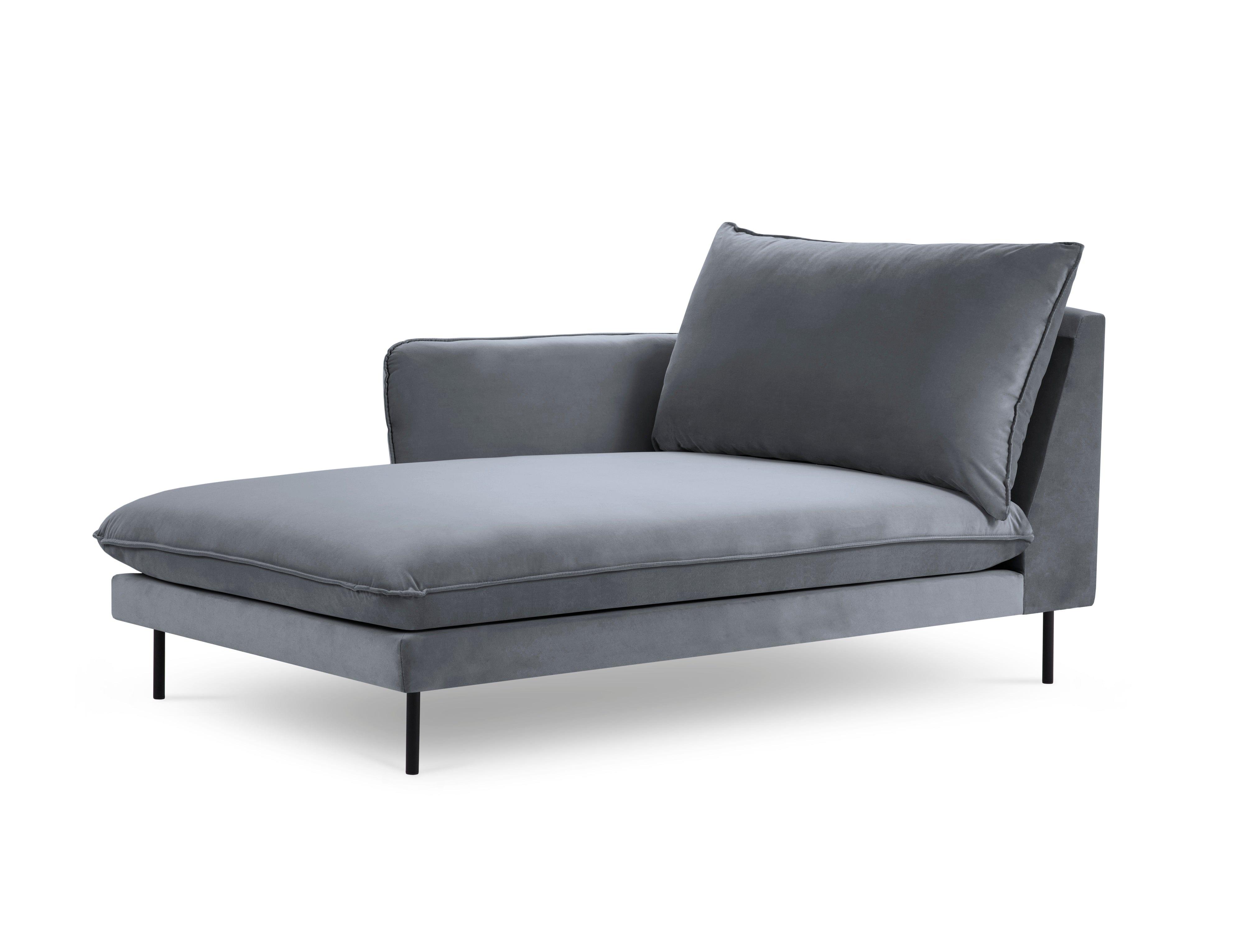 Velvet chaise longue left VIENNA grey with black base - Eye on Design