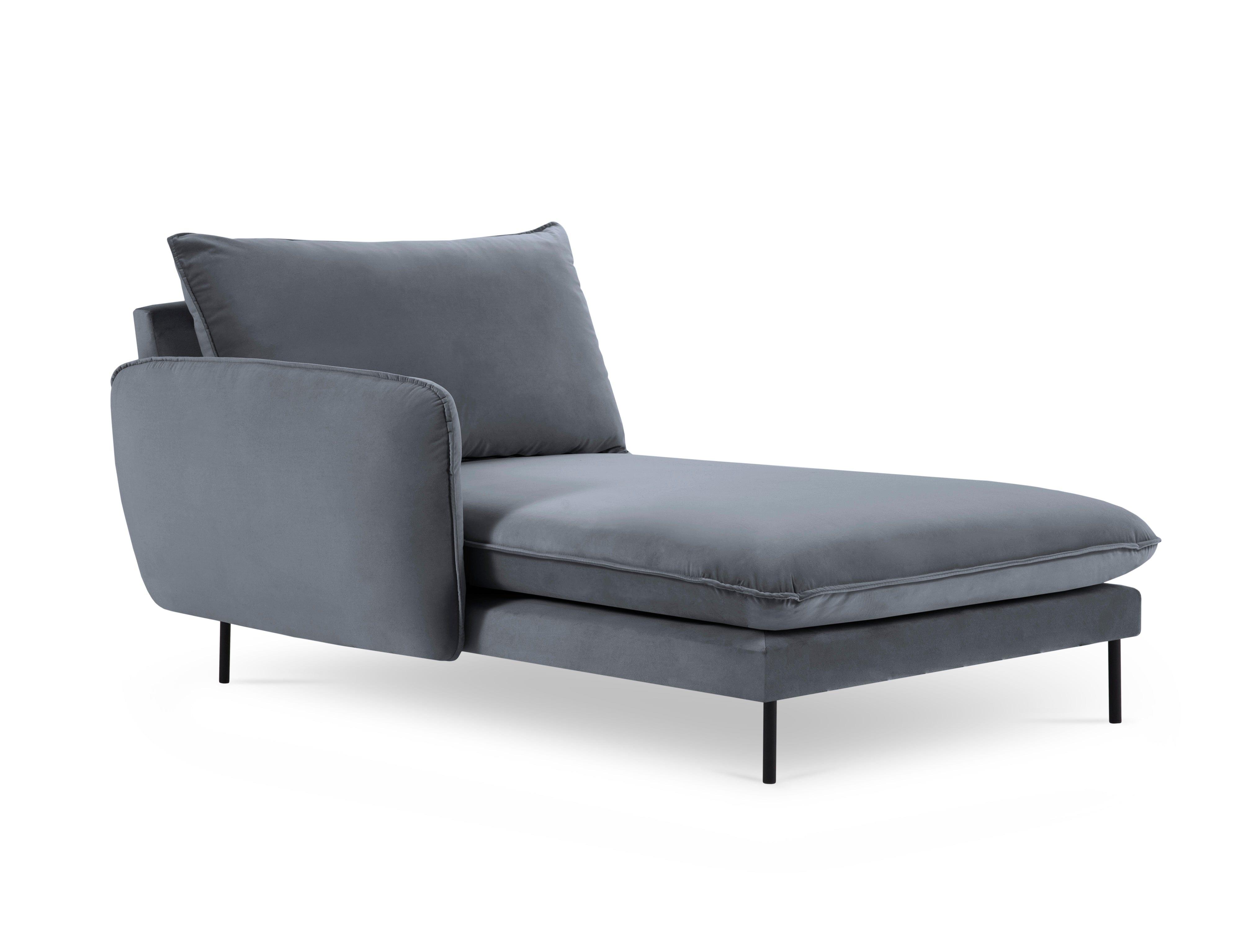 Velvet chaise longue left VIENNA grey with black base - Eye on Design