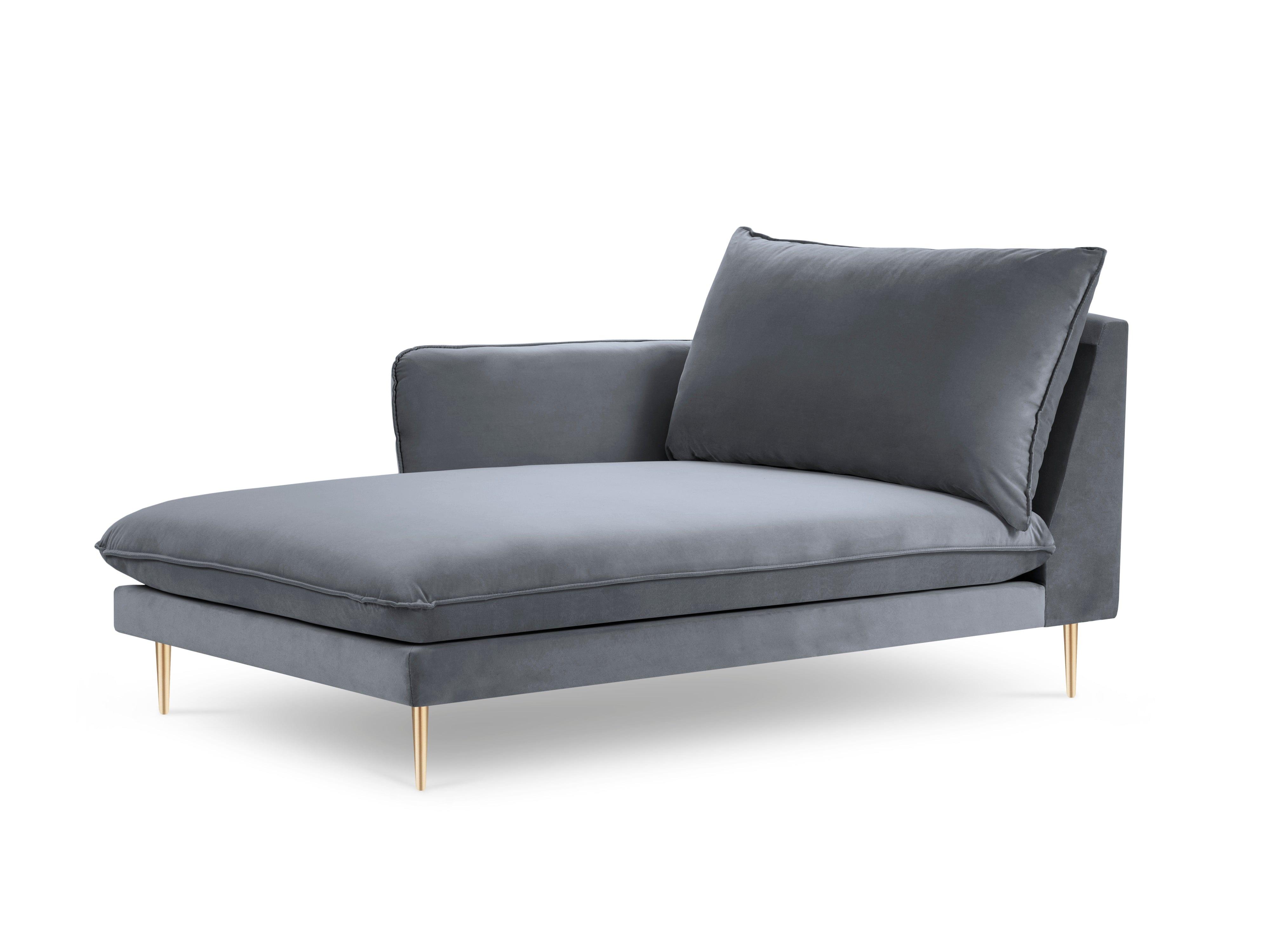 Velvet chaise longue left VIENNA grey with gold base - Eye on Design