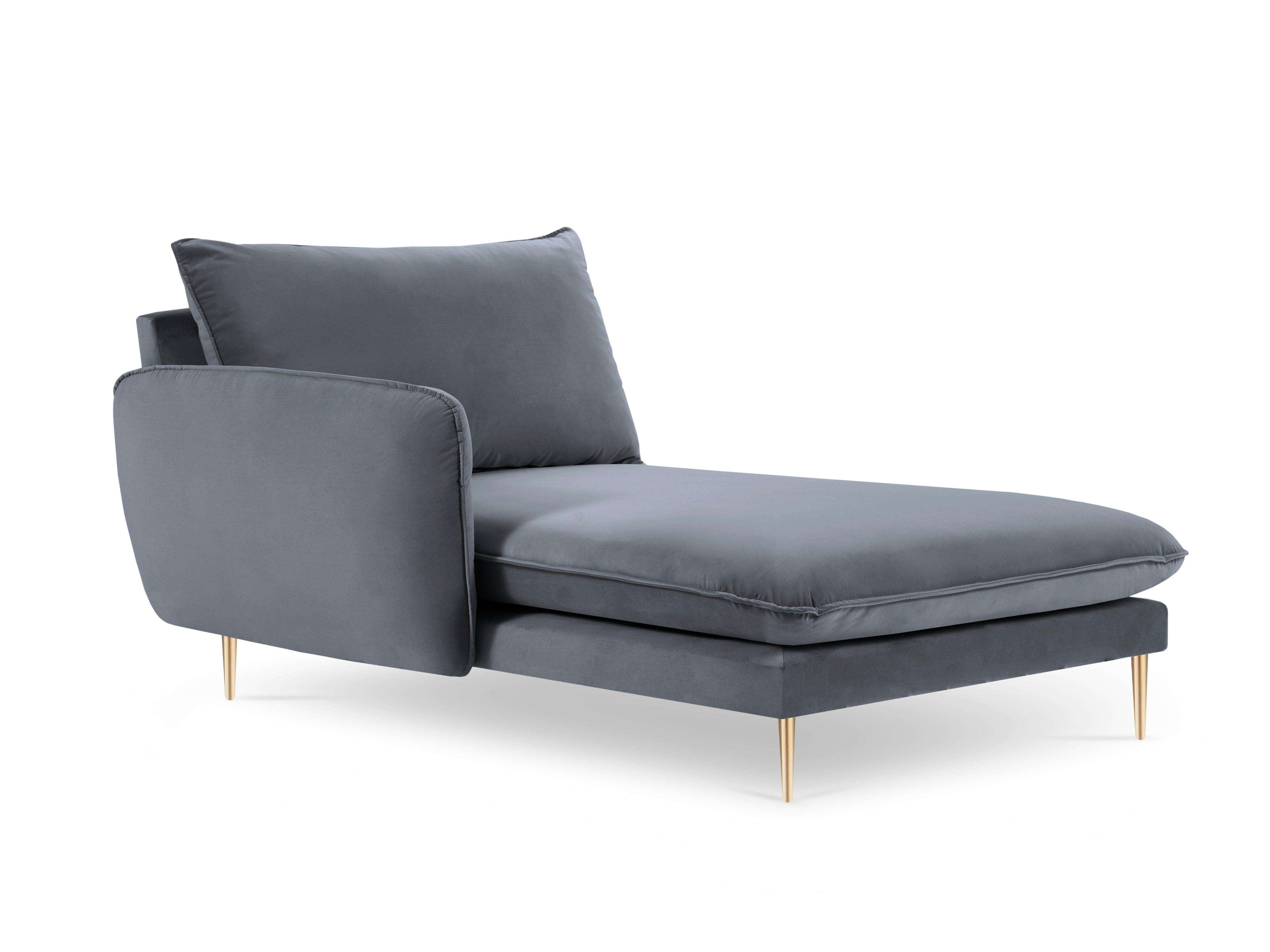 Velvet chaise longue left VIENNA grey with gold base - Eye on Design