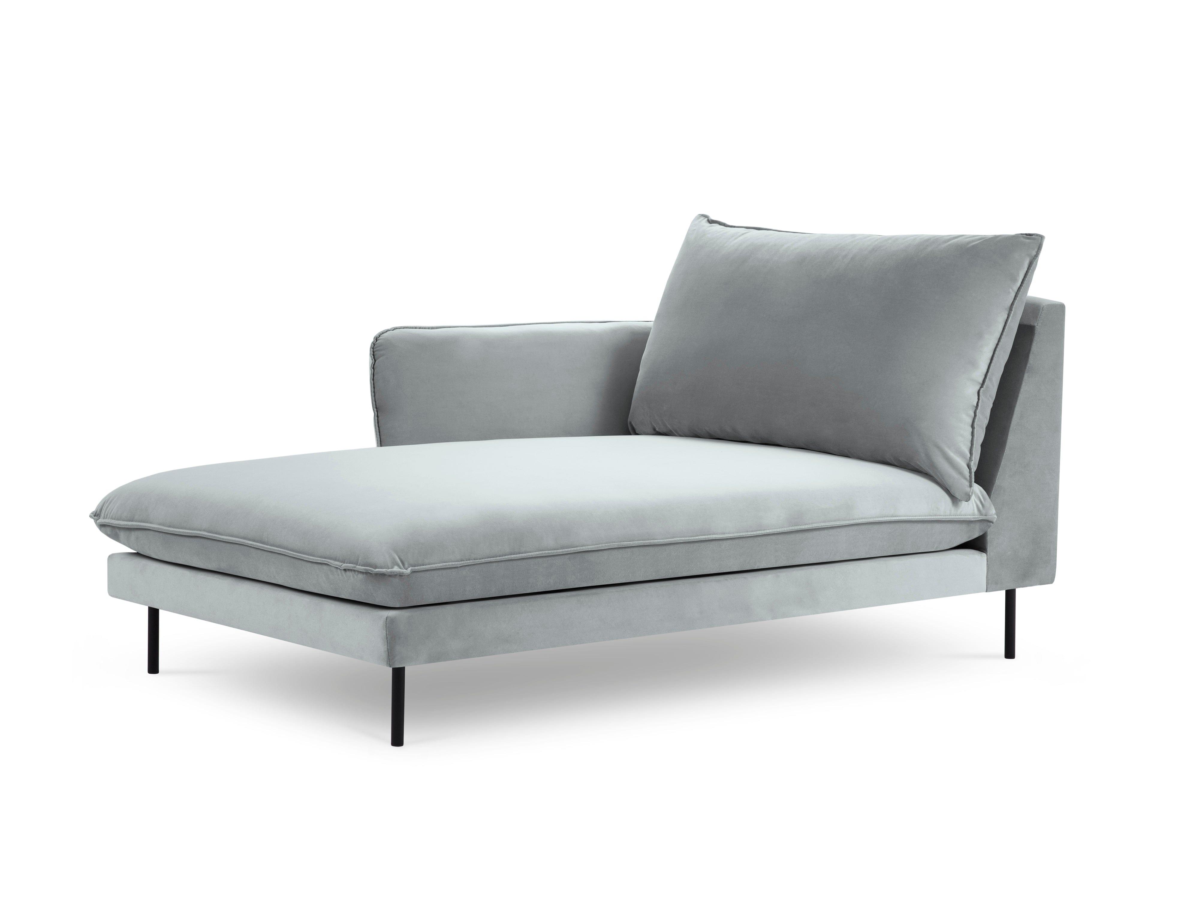 Velvet chaise longue left VIENNA light grey with black base - Eye on Design