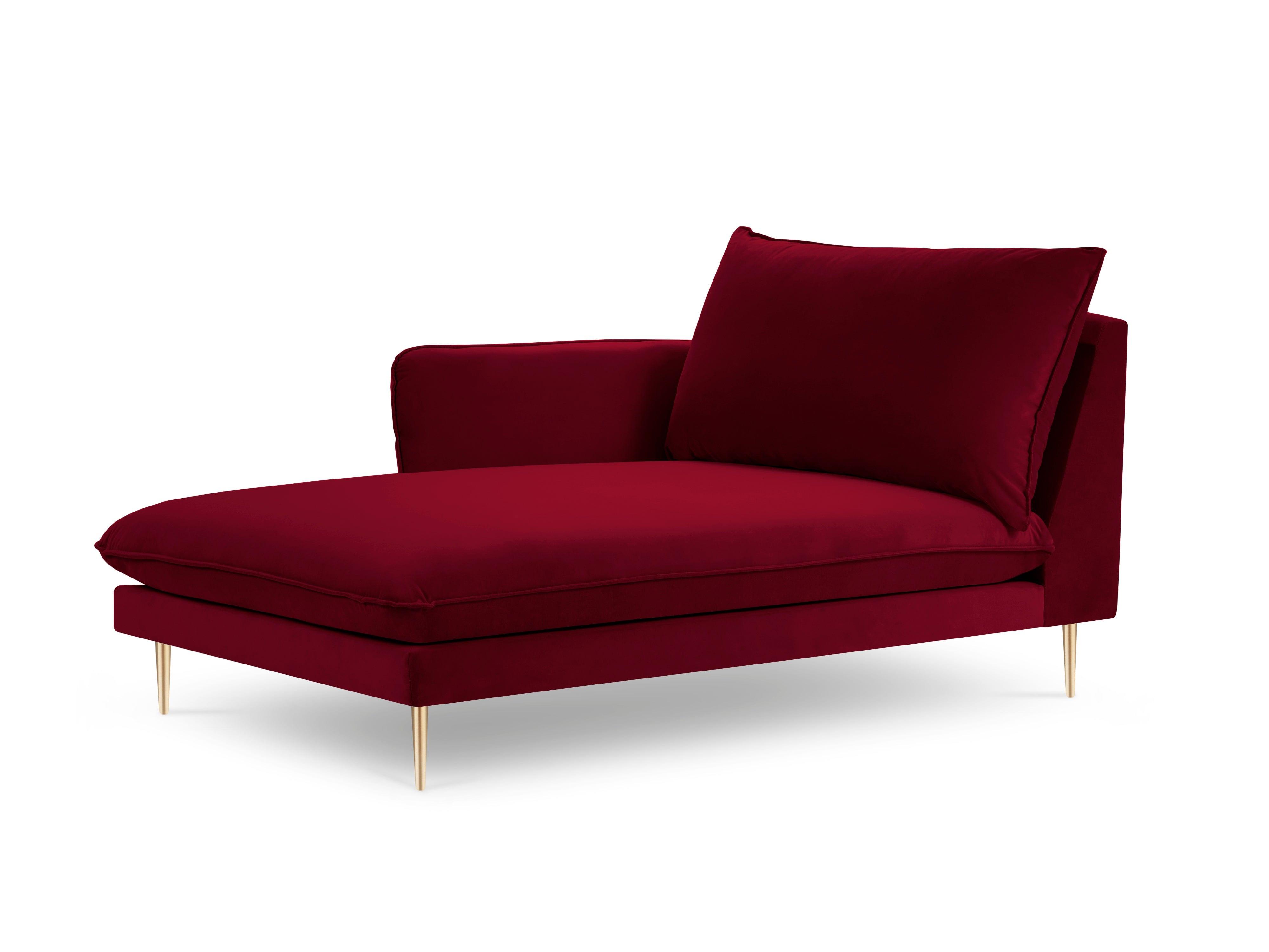 Velvet chaise longue left VIENNA maroon with gold base - Eye on Design