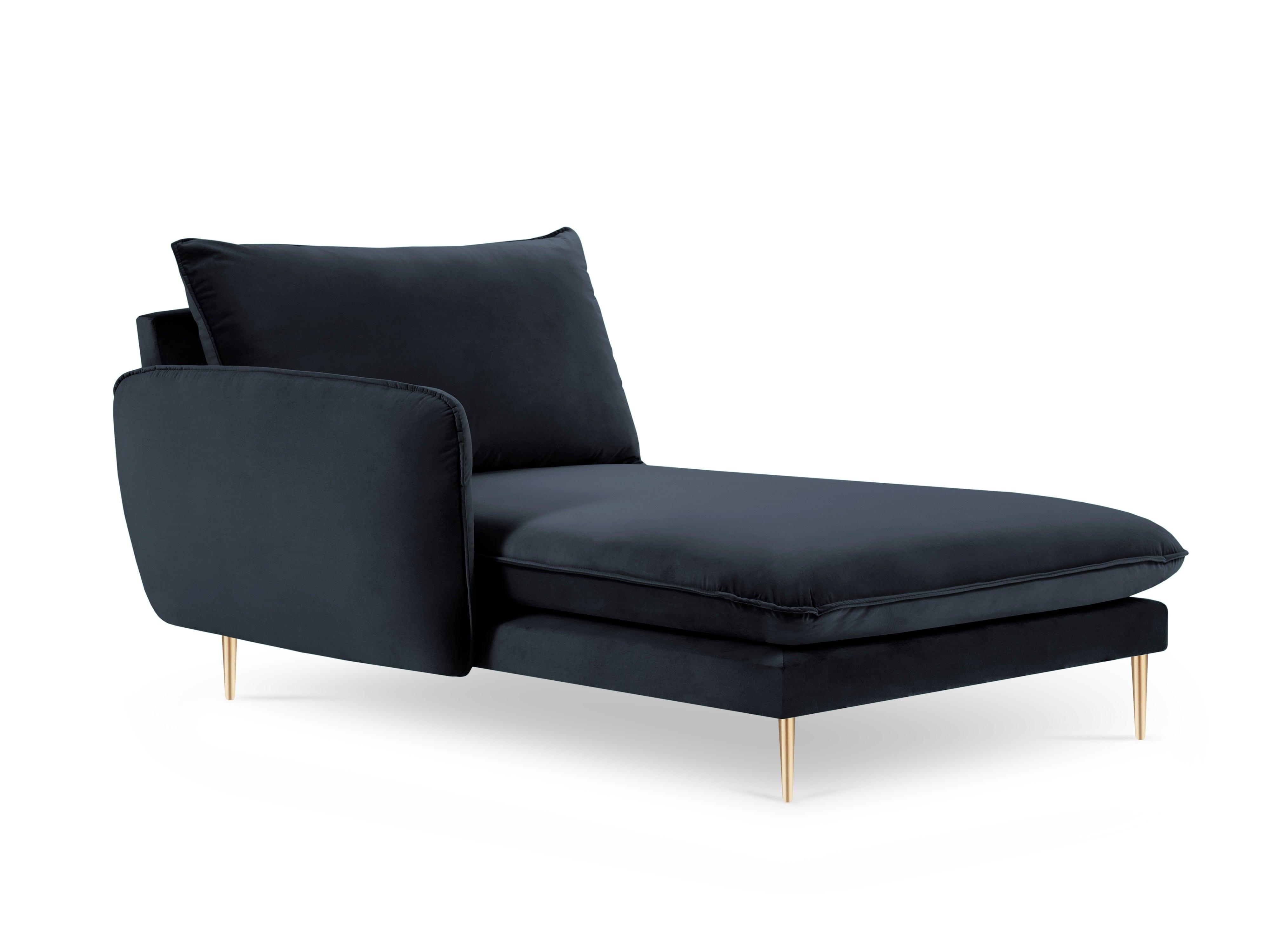 Velvet chaise longue left VIENNA navy blue with gold base - Eye on Design