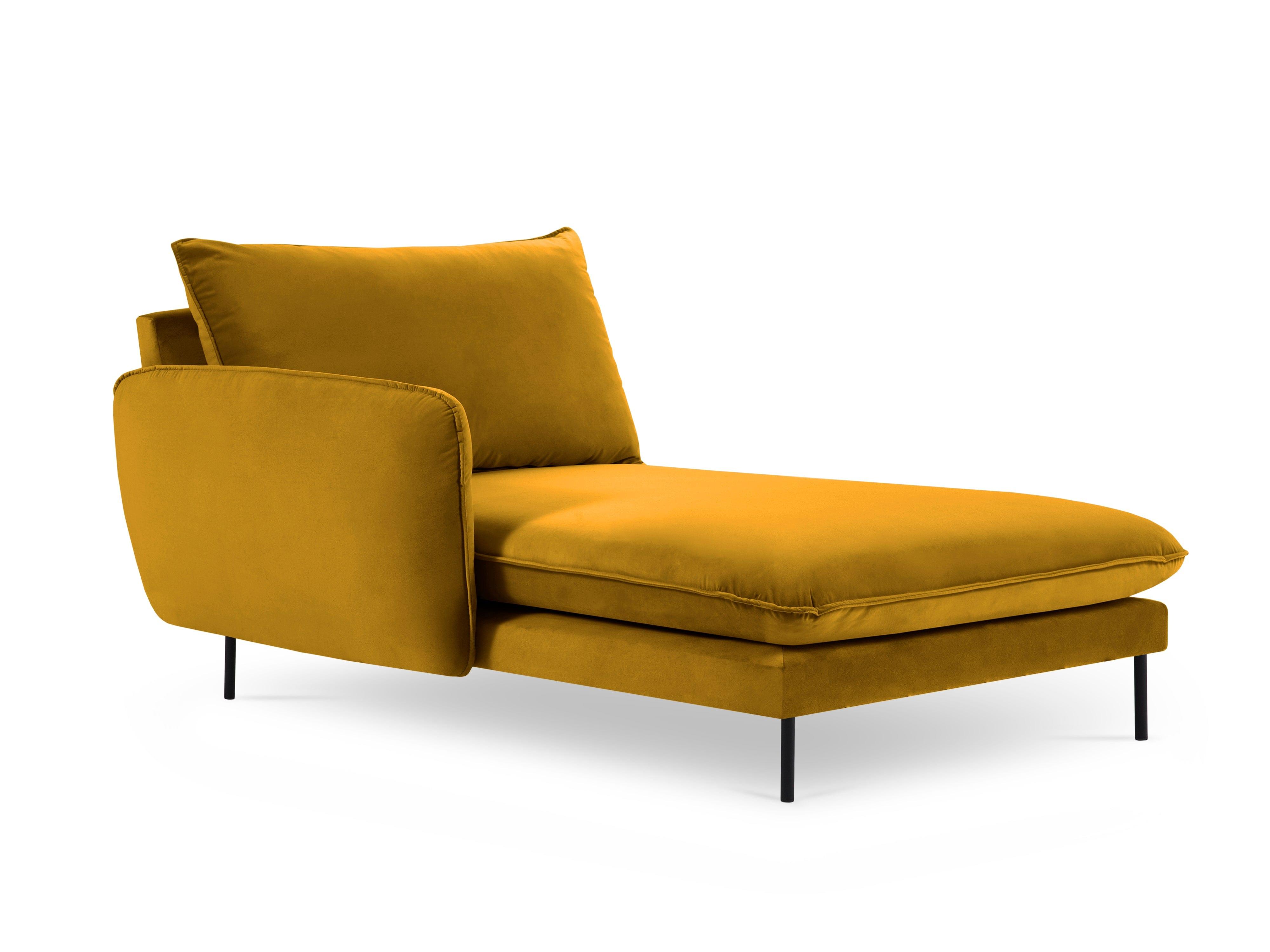 Velvet chaise longue left VIENNA yellow with black base - Eye on Design