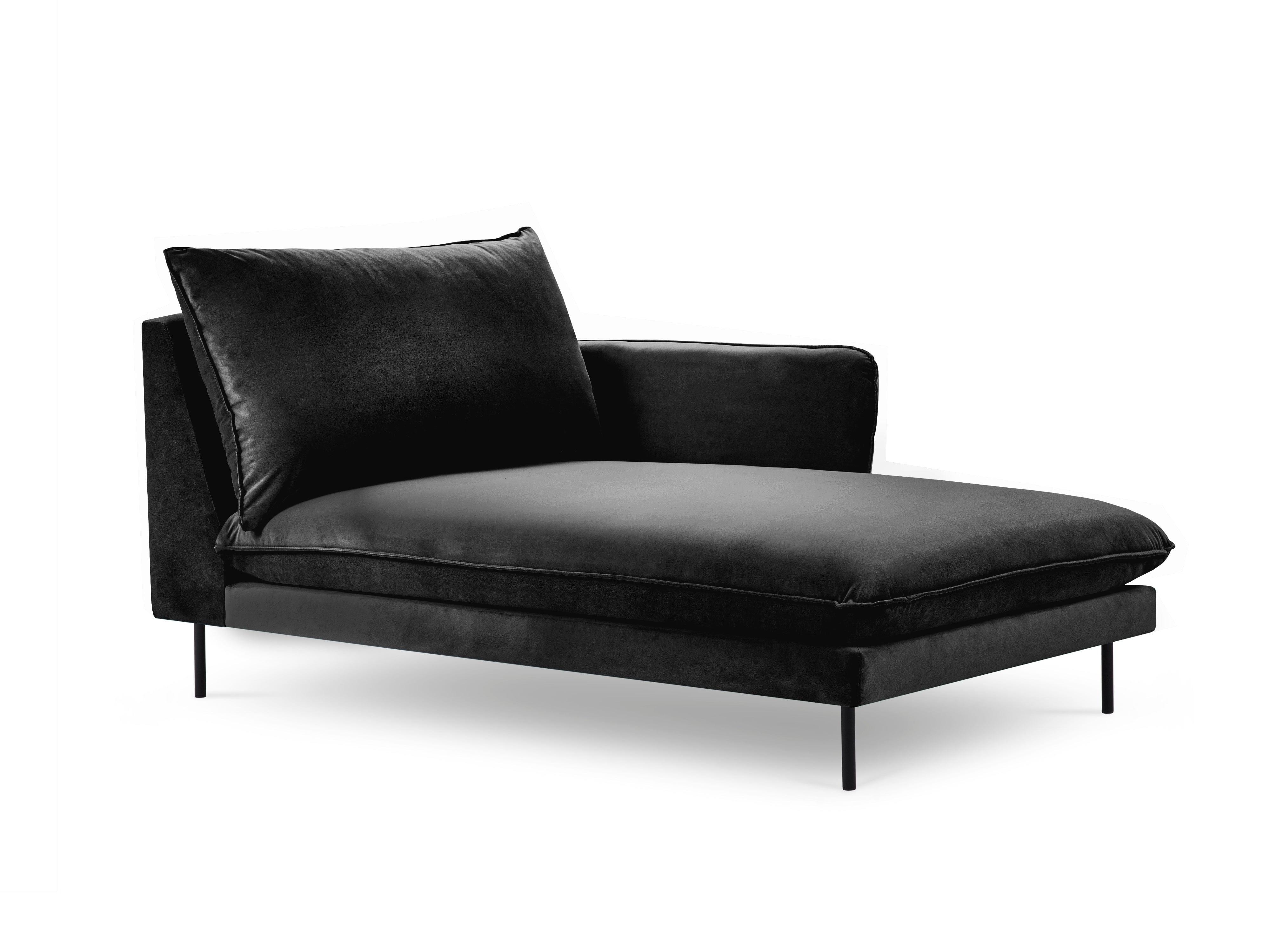 Velvet chaise longue right VIENNA black with black base - Eye on Design