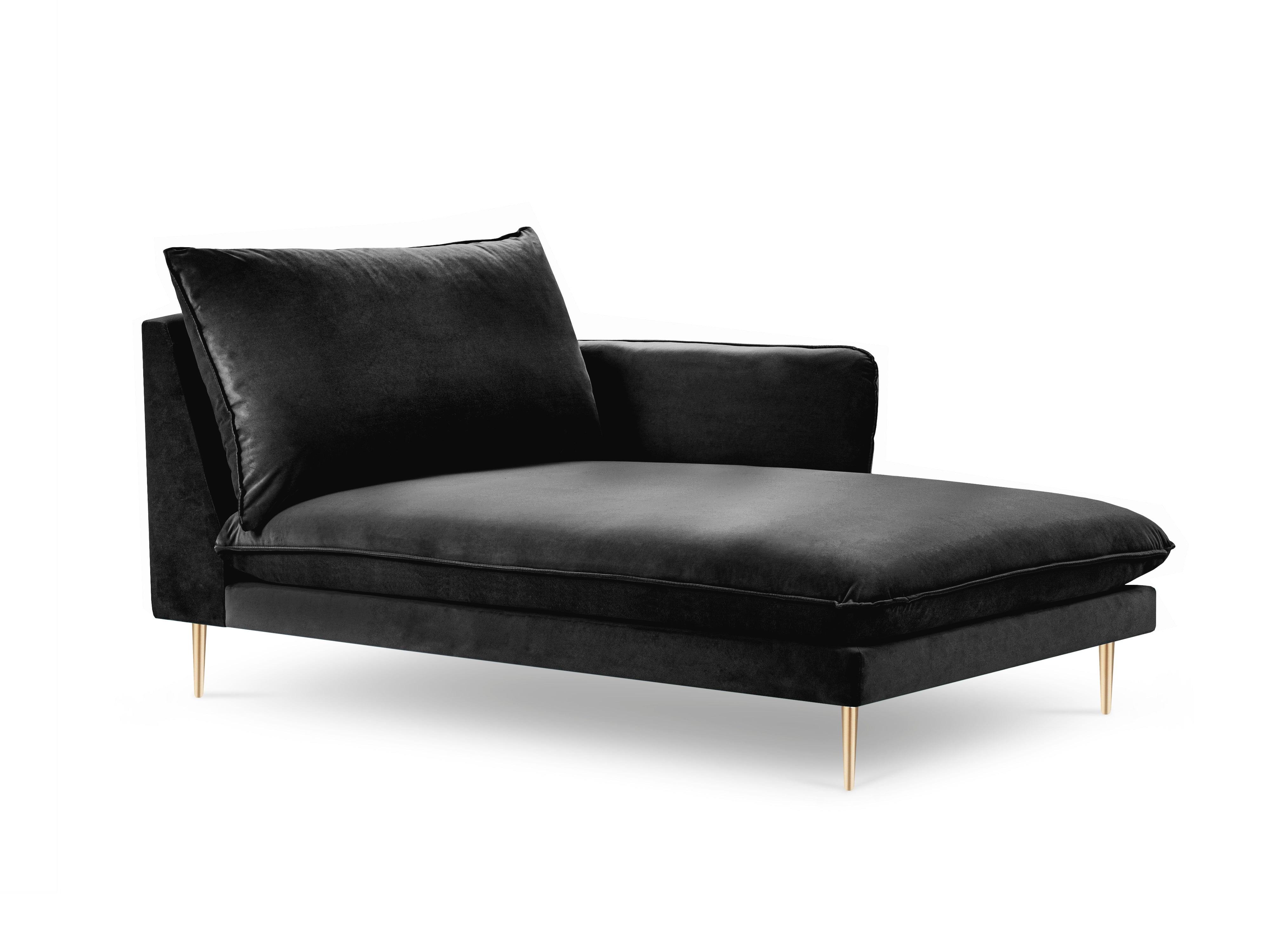 Velvet chaise longue right VIENNA black with gold base - Eye on Design