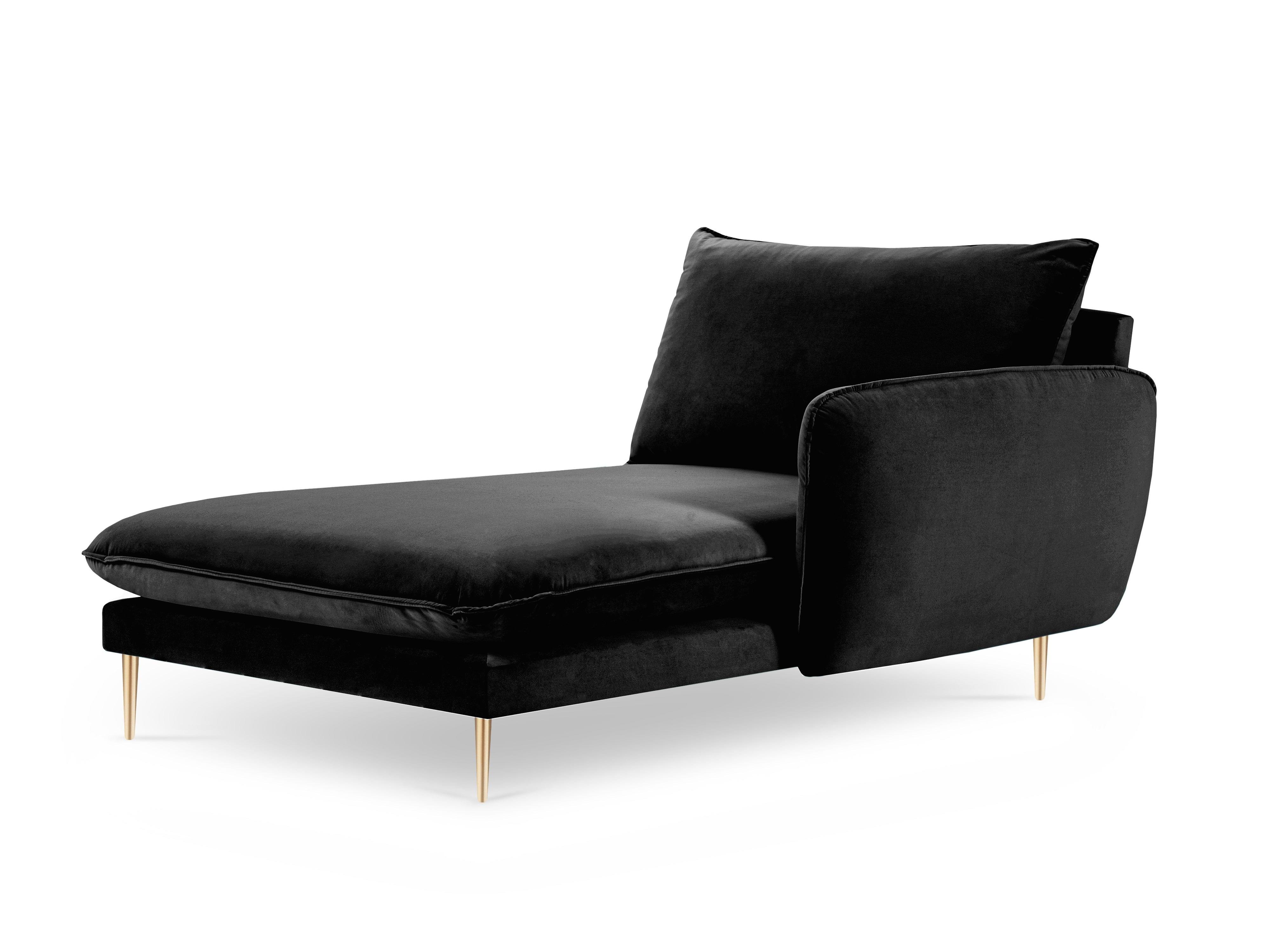 Velvet chaise longue right VIENNA black with gold base - Eye on Design