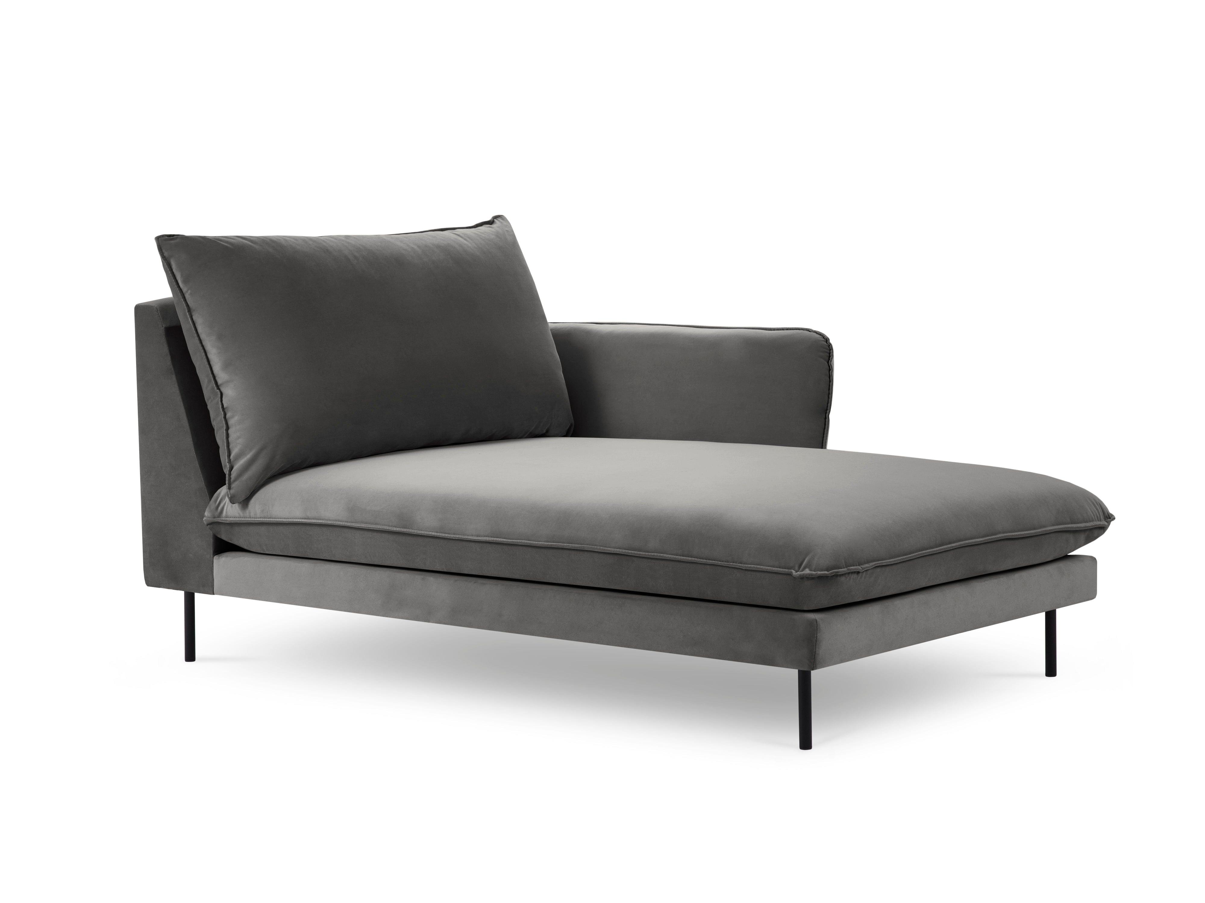 Velvet chaise longue right VIENNA dark grey with black base - Eye on Design