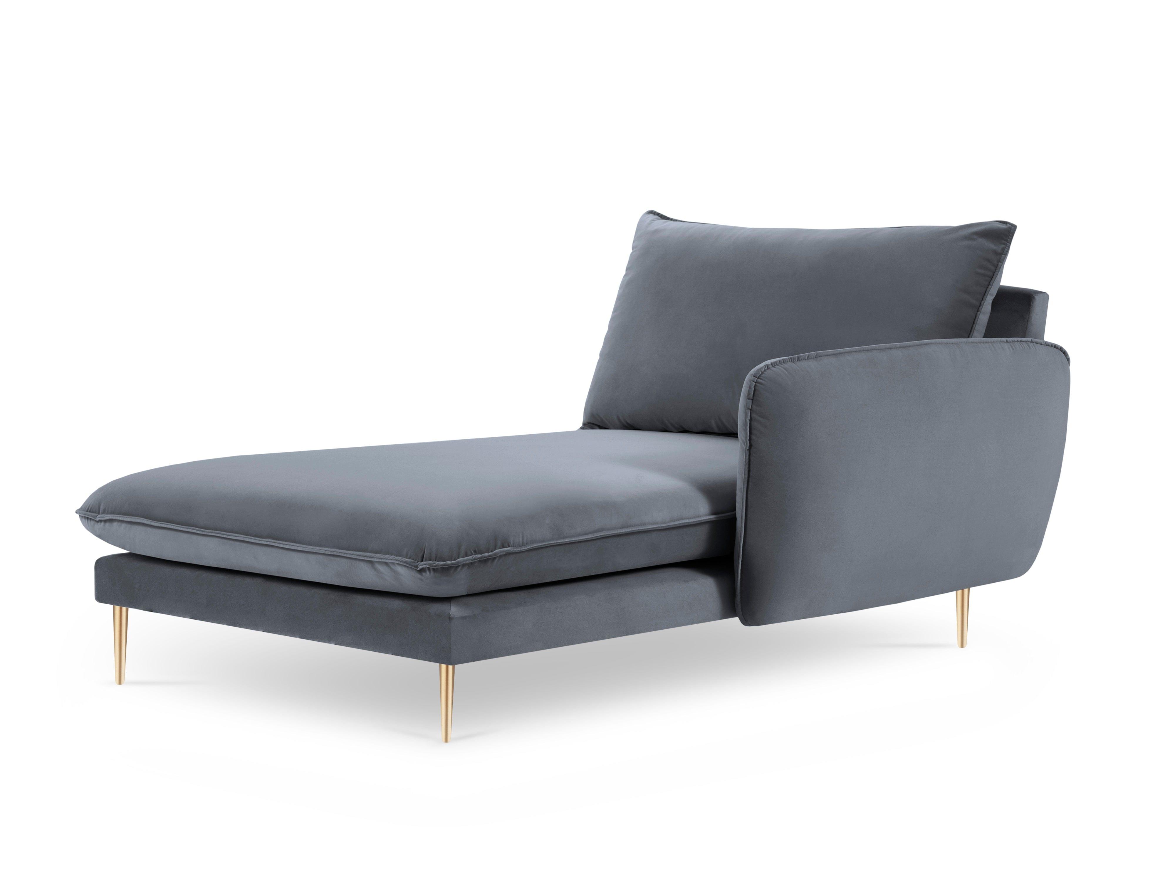 Velvet chaise longue right VIENNA grey with gold base - Eye on Design