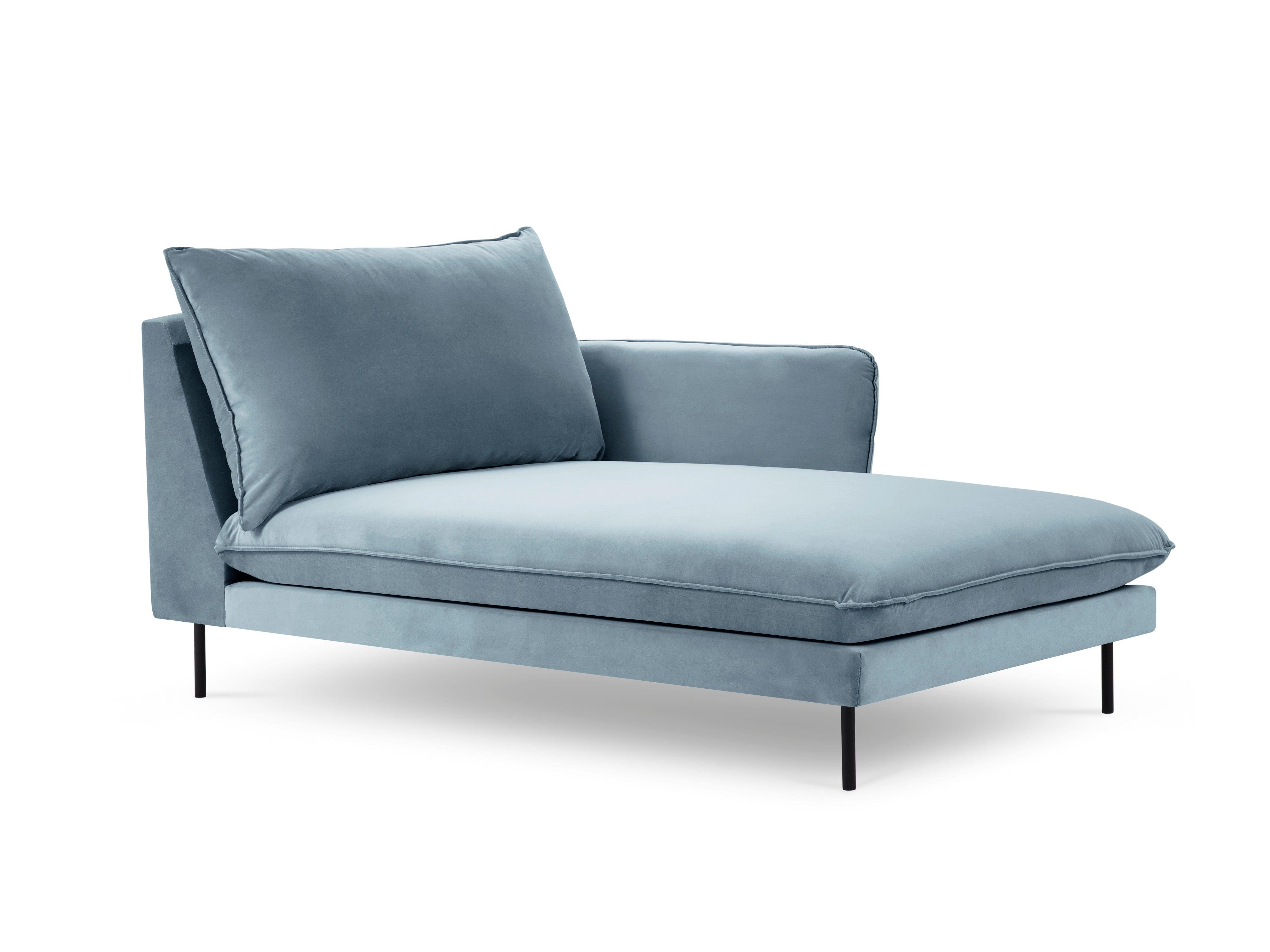 Velvet chaise longue right VIENNA light blue with black base - Eye on Design