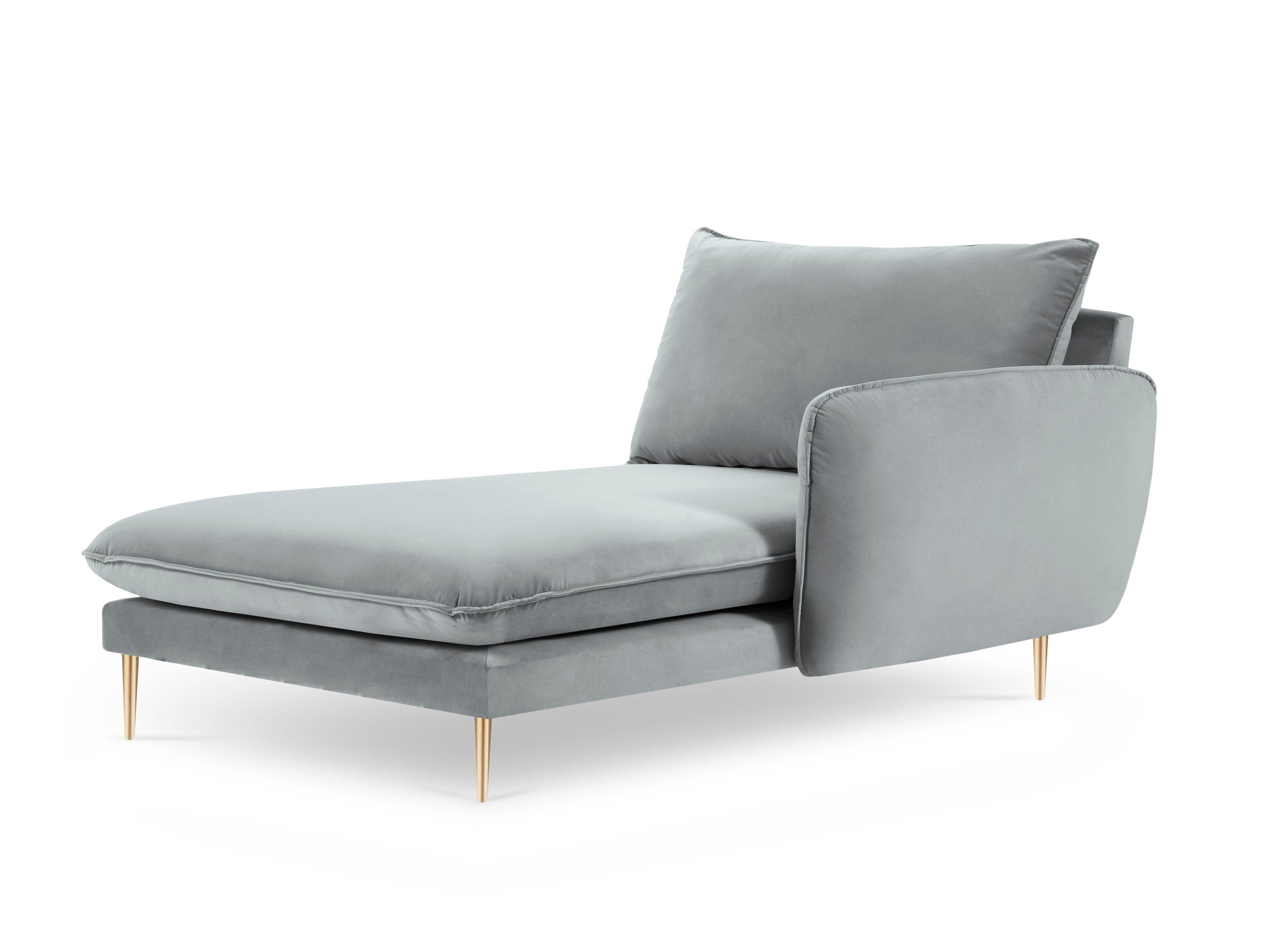 Velvet chaise longue right VIENNA light grey with gold base - Eye on Design