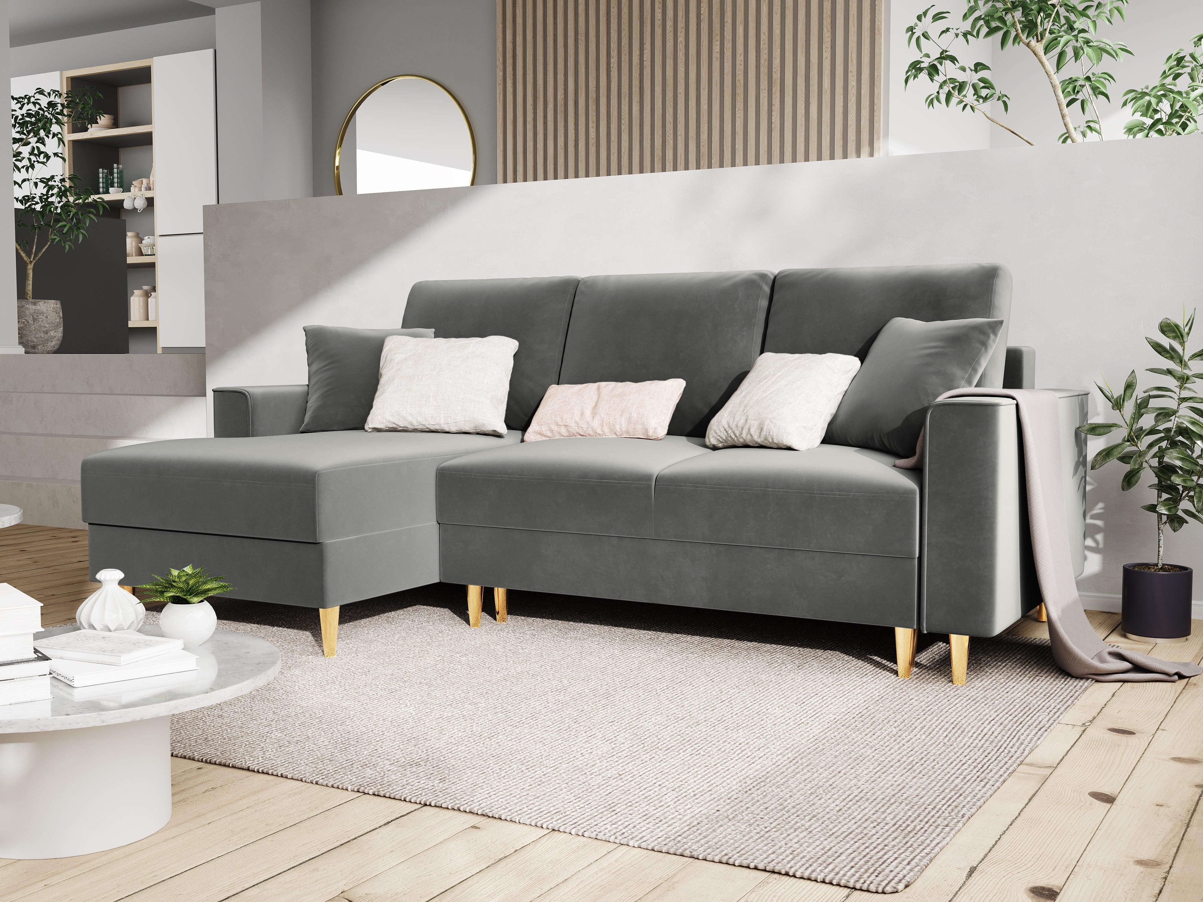 Velvet Left Corner Sofa With Bed Function And Box, "Cartadera", 4 Seats, 225x147x90
Made in Europe, Mazzini Sofas, Eye on Design