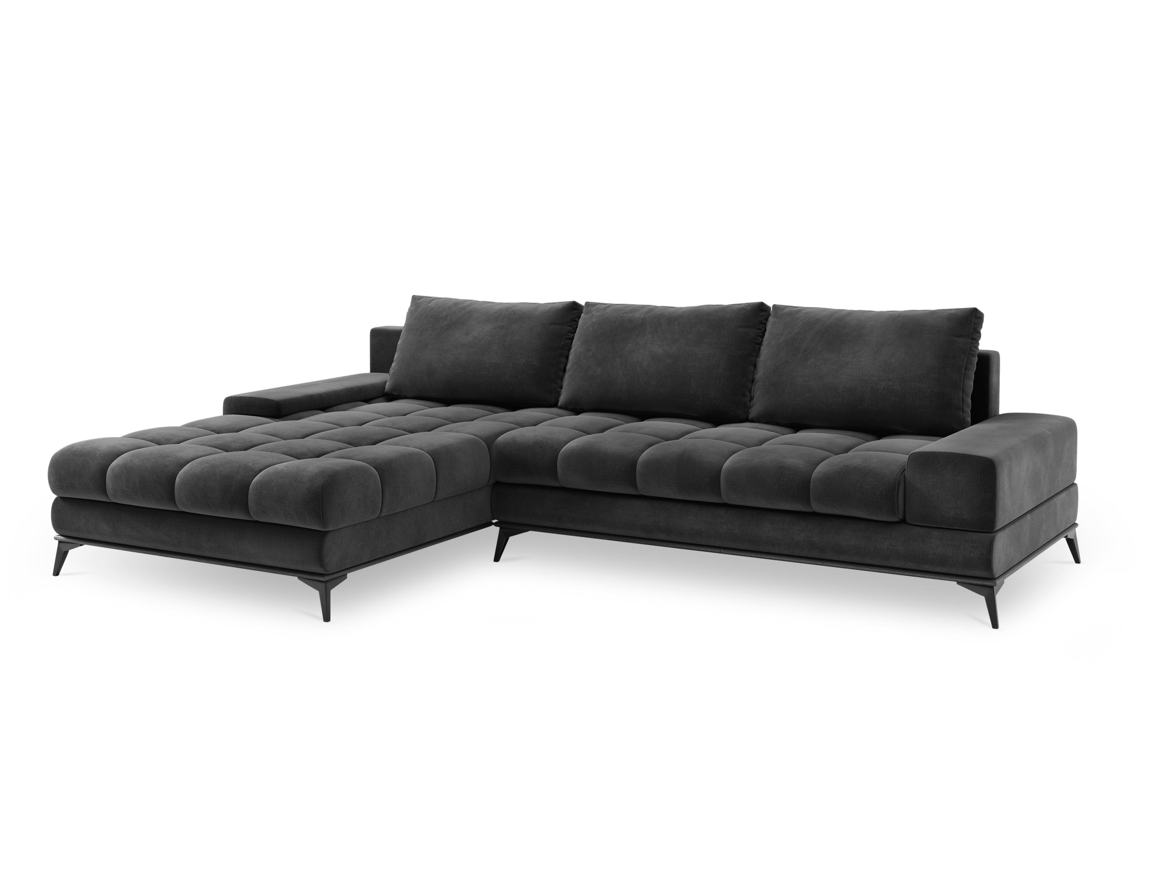 Velvet corner sofa with sleeping function left DENEB dark grey - Eye on Design