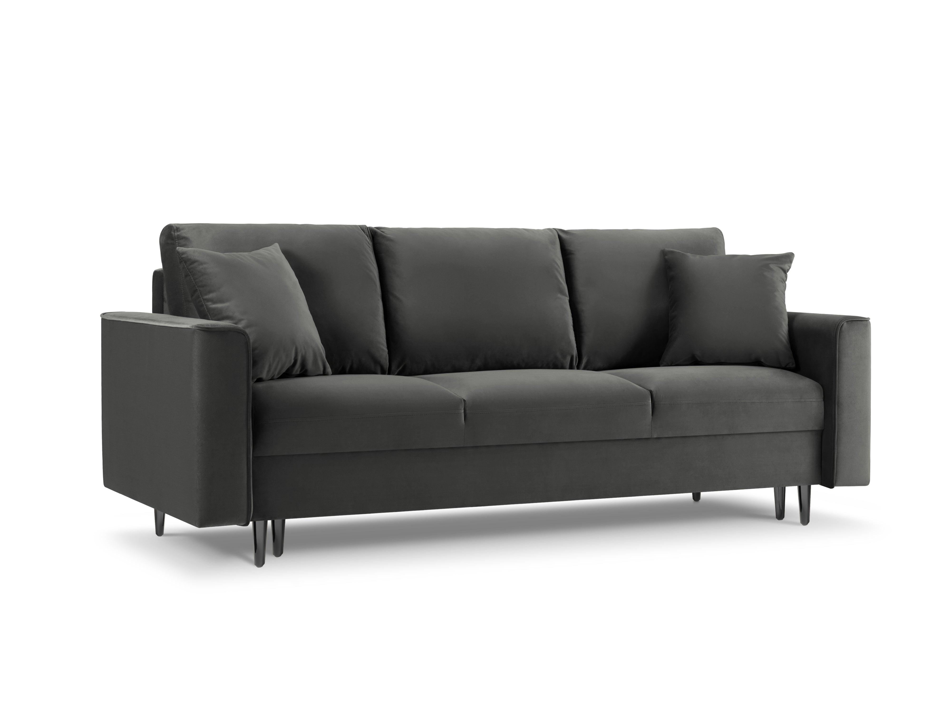 Sofa aksamitna z funkcją spania CARTADERA ciemnoszary z czarną podstawą, Mazzini Sofas, Eye on Design