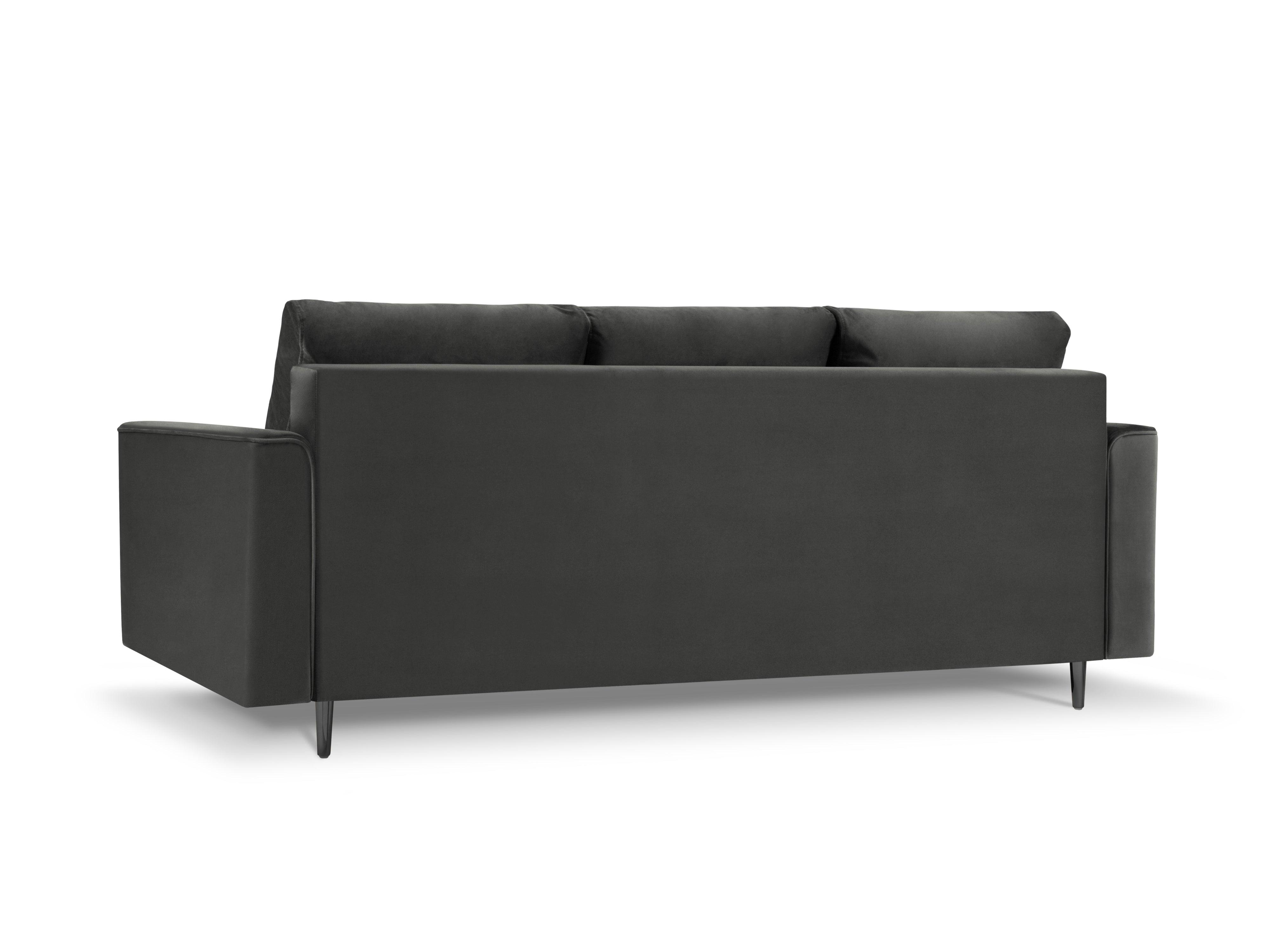 Sofa aksamitna z funkcją spania CARTADERA ciemnoszary z czarną podstawą, Mazzini Sofas, Eye on Design