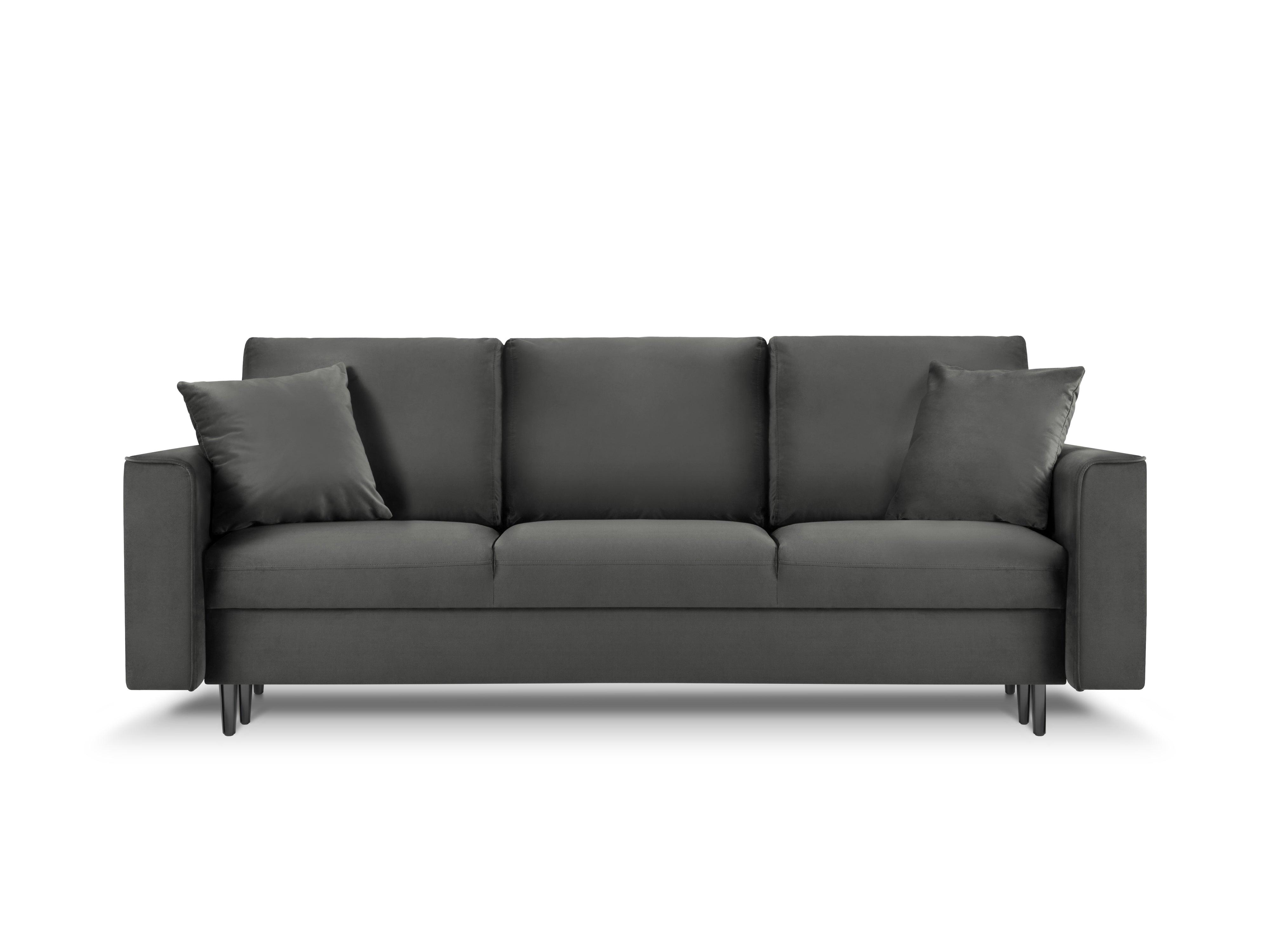 Sofa aksamitna z funkcją spania CARTADERA ciemnoszary z czarną podstawą, Mazzini Sofas, Eye on Design