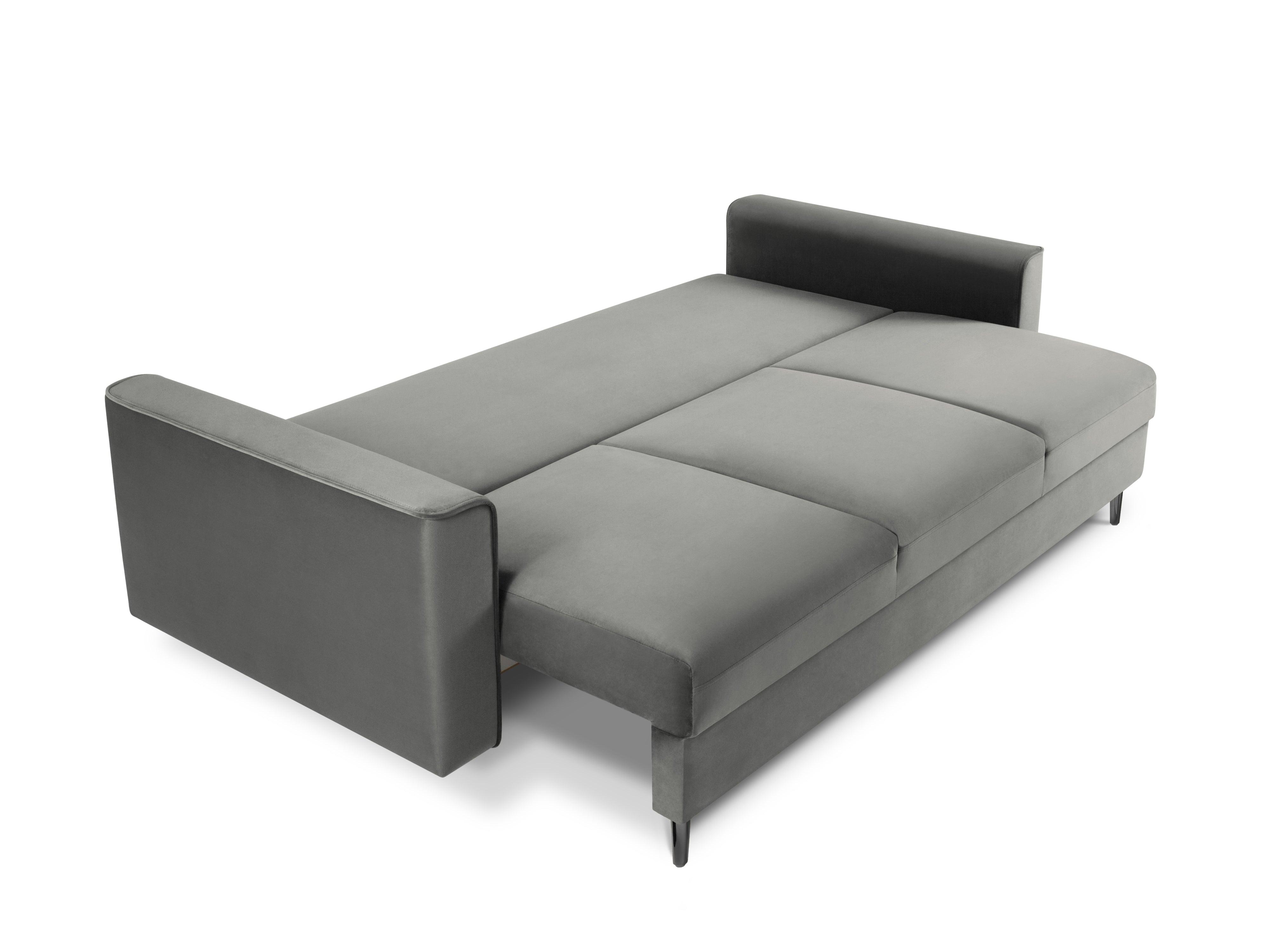 Sofa aksamitna z funkcją spania CARTADERA jasnoszary z czarną podstawą, Mazzini Sofas, Eye on Design