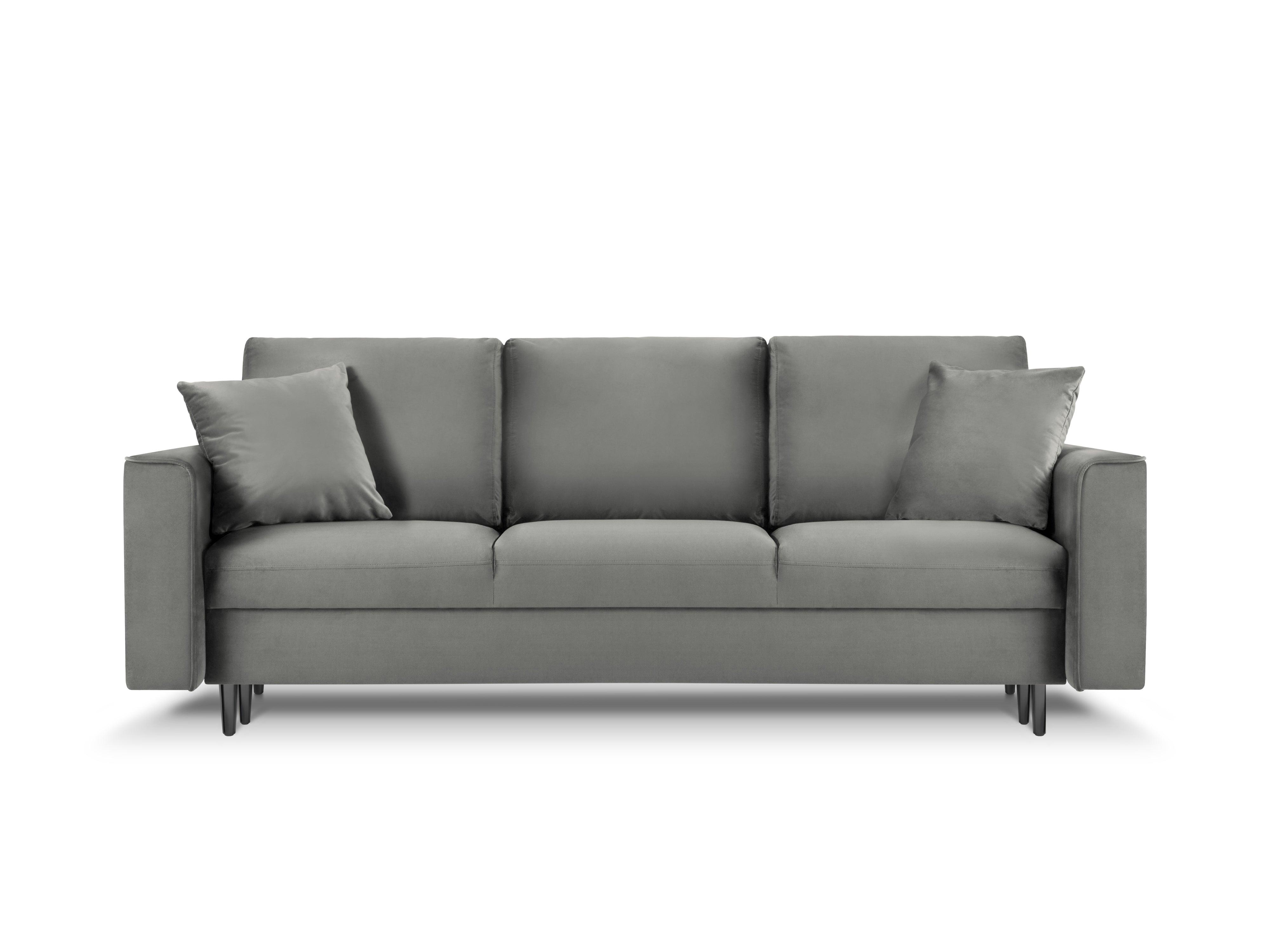 Sofa aksamitna z funkcją spania CARTADERA jasnoszary z czarną podstawą, Mazzini Sofas, Eye on Design