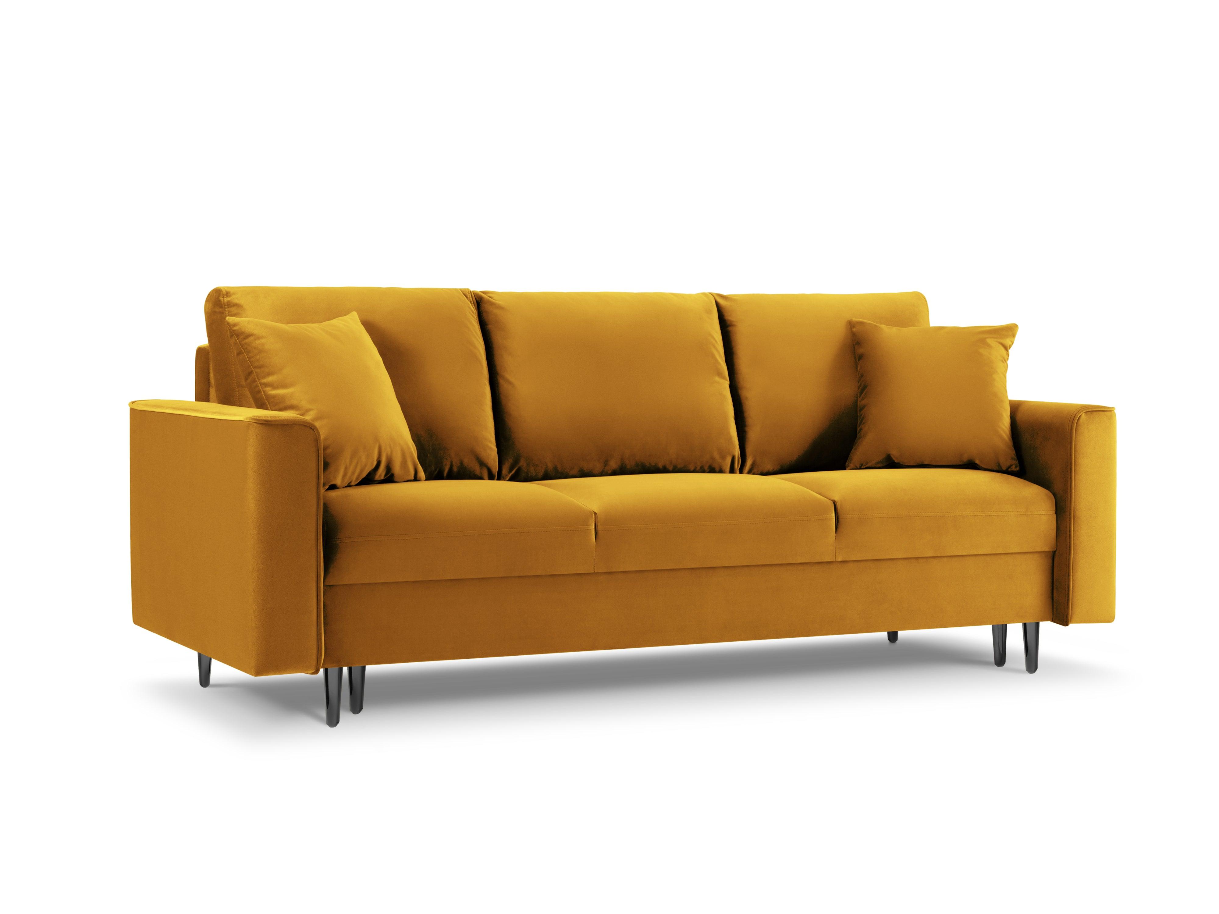 Sofa aksamitna z funkcją spania CARTADERA musztardowy z czarną podstawą, Mazzini Sofas, Eye on Design