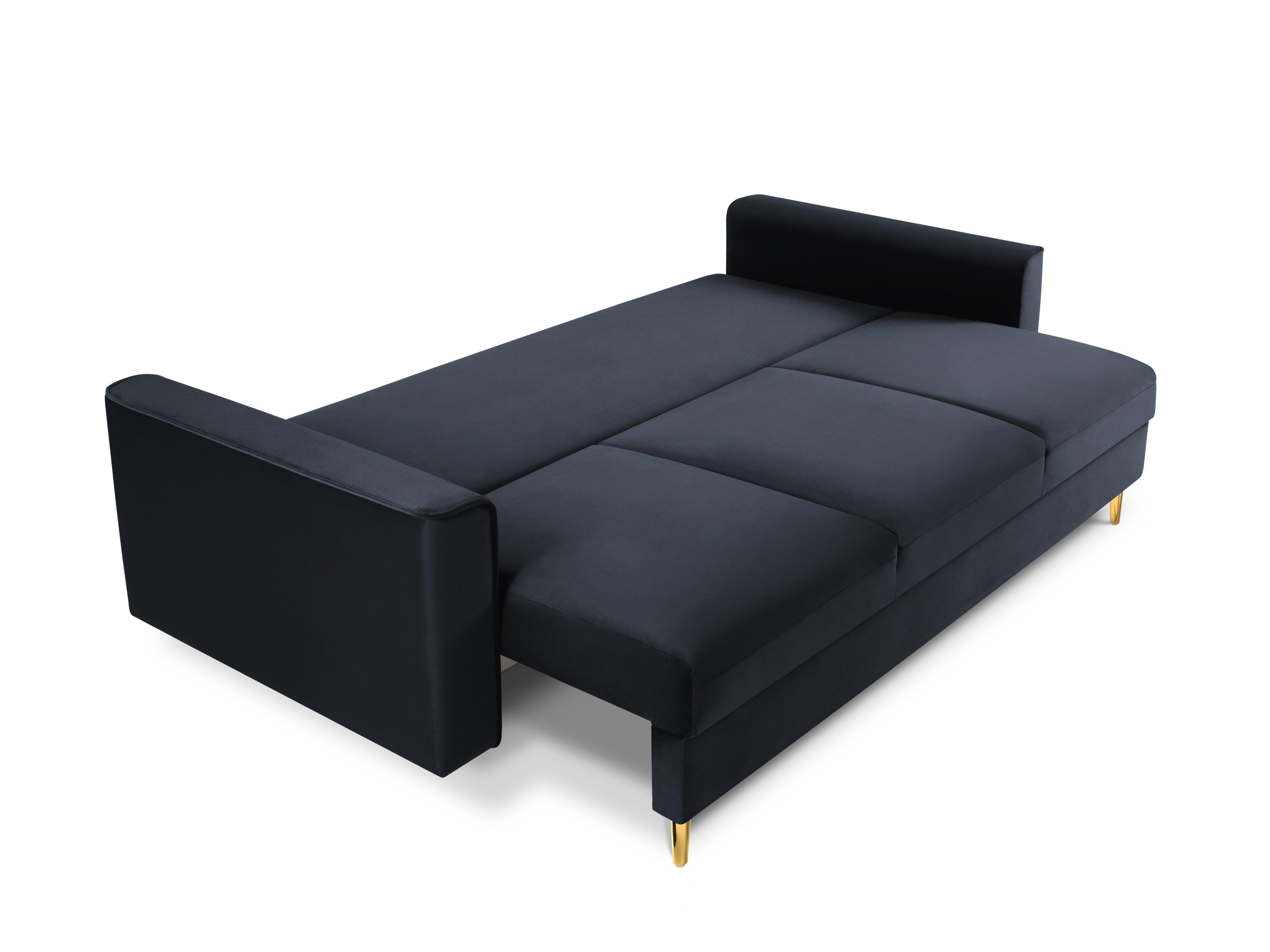 Sofa aksamitna z funkcją spania CARTADERA granatowy ze złotą podstawą, Mazzini Sofas, Eye on Design