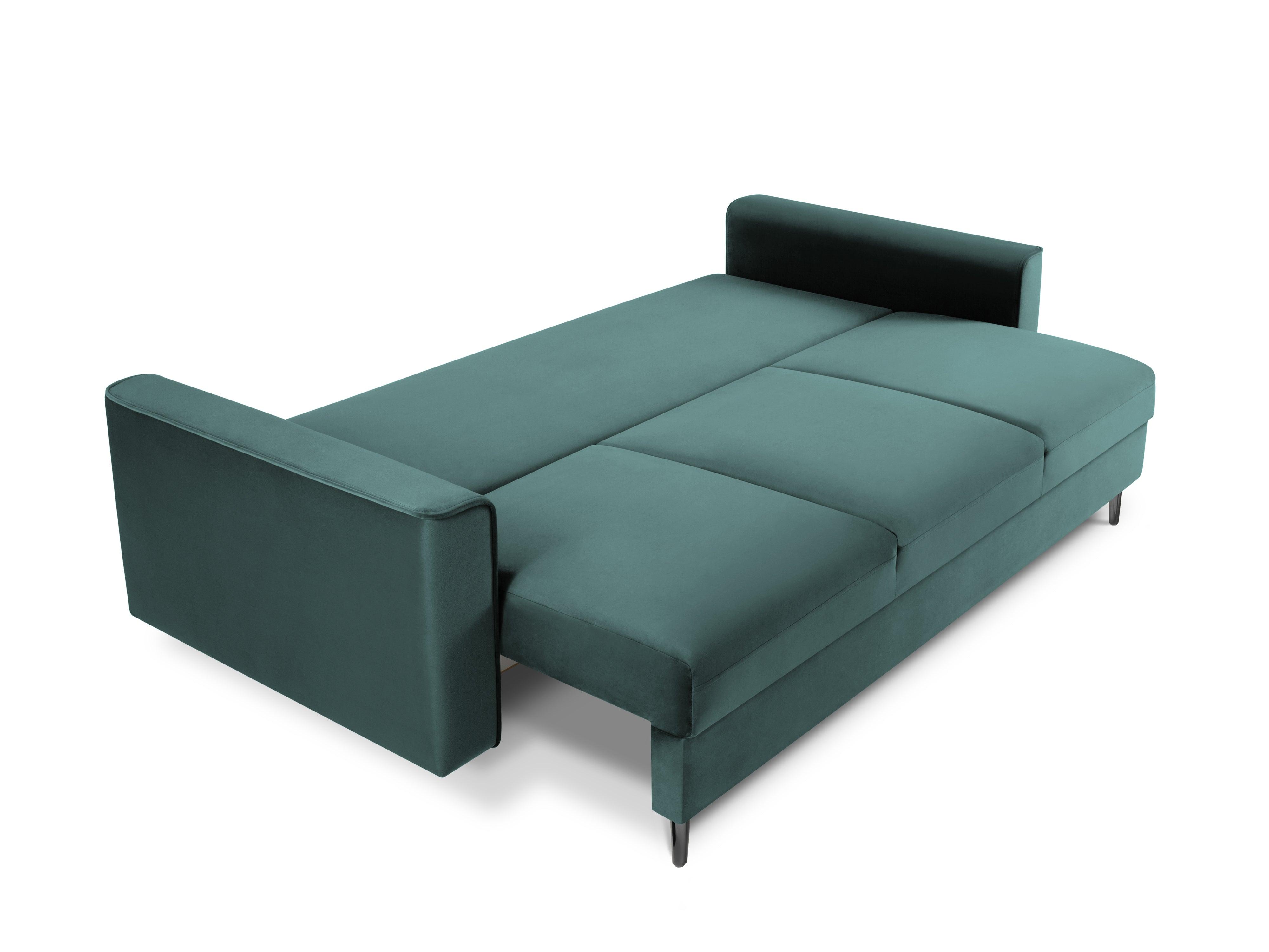 Sofa aksamitna z funkcją spania CARTADERA petrol z czarną podstawą, Mazzini Sofas, Eye on Design